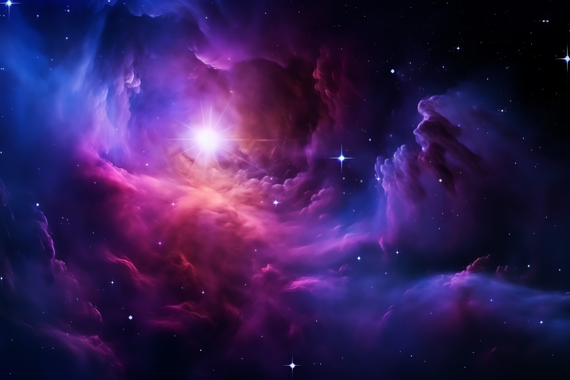 High resolution Nebula display, Neon space landscape, Purple cosmic cloud, Interstellar phenomenon, Galactic radiance, HD Desktop Wallpaper