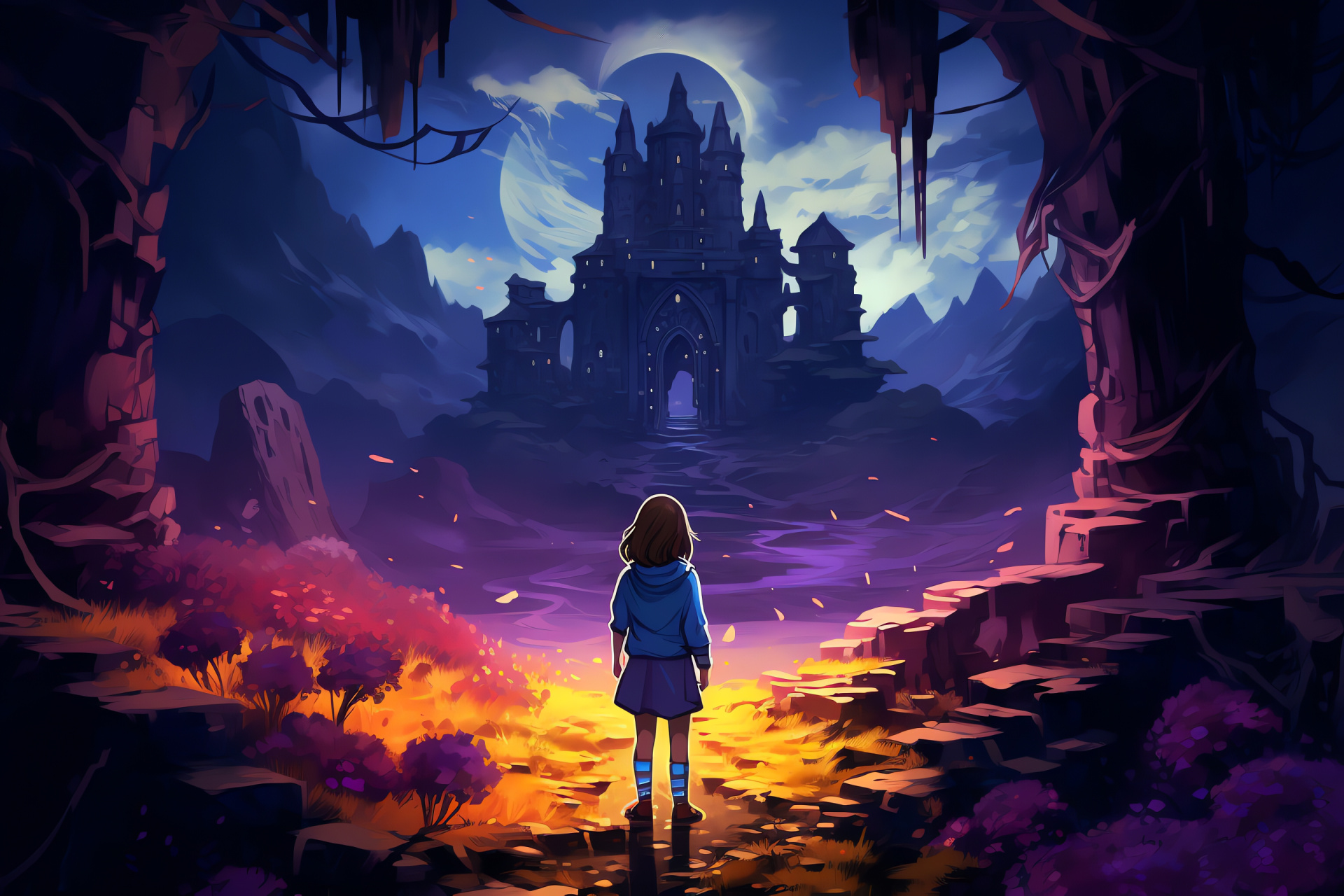 Undertale protagonist Frisk, Ancient Ruins, Maternal Toriel, Pixel adventure, Fantasy world, HD Desktop Image