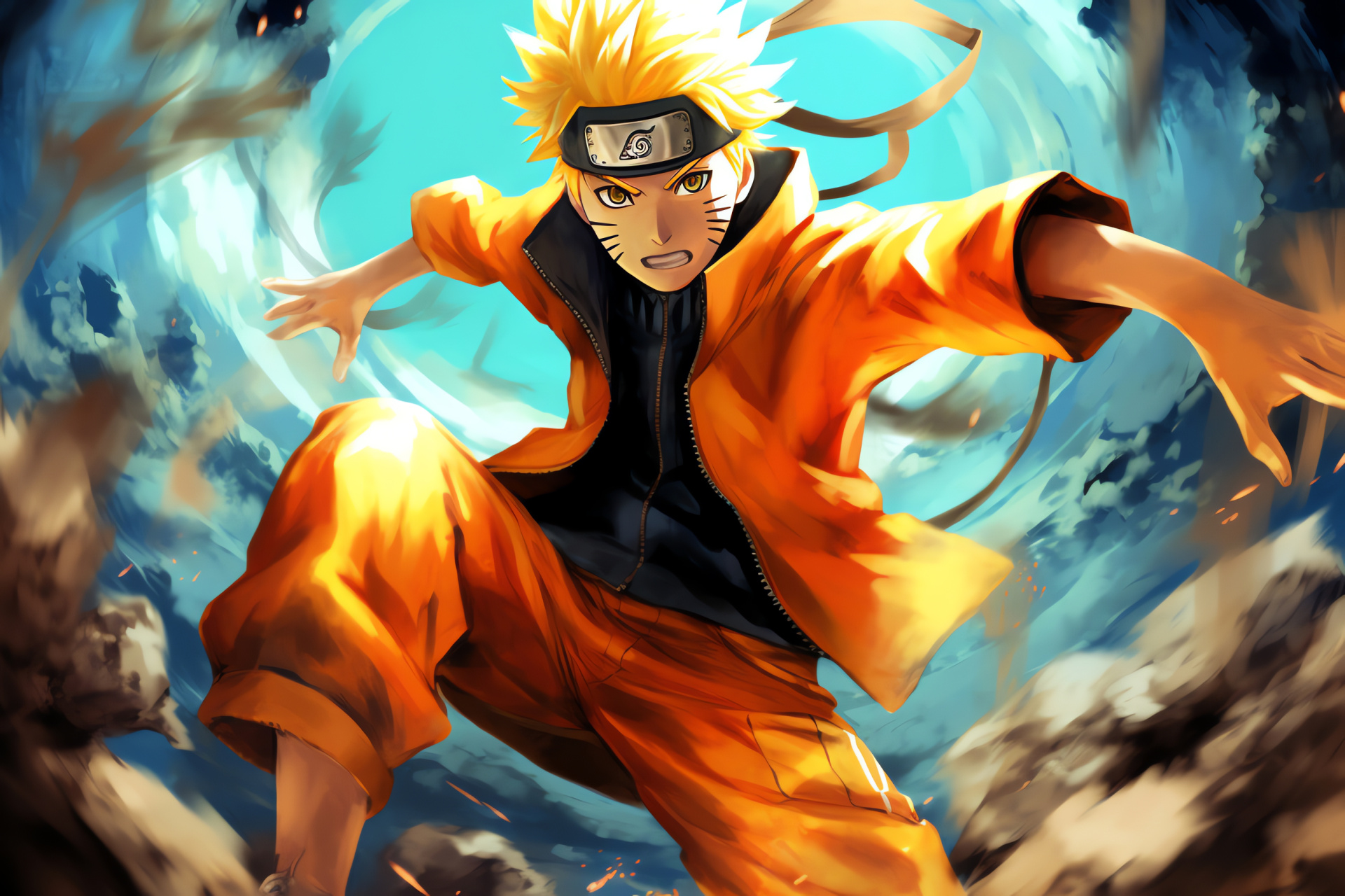 Naruto action, Shonen hero, Dynamic ninja, Kyubi power, Energetic youth, HD Desktop Wallpaper