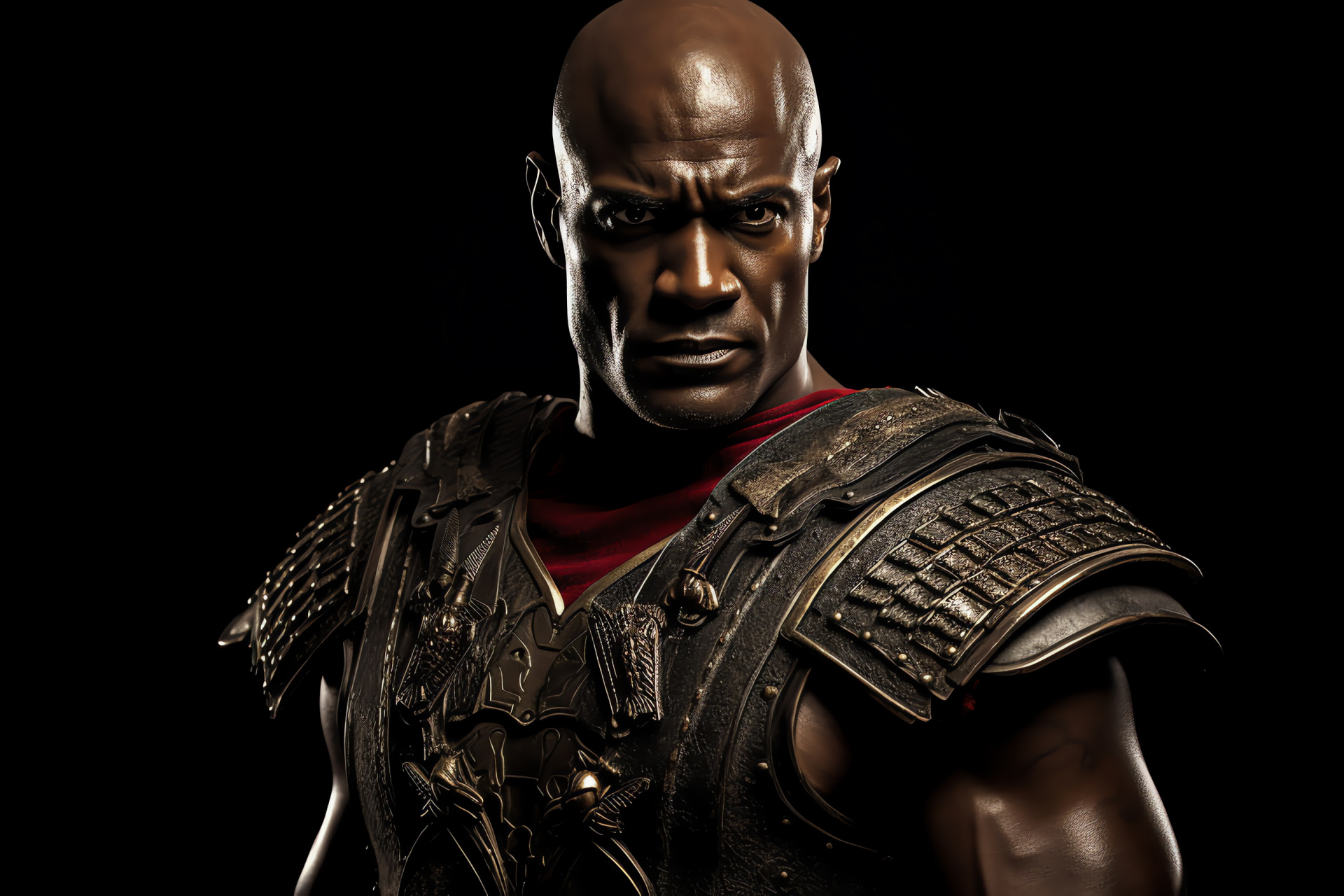 Peter Mensah, Oenomaus, Spartacus character, Black backdrop, Gladiator gear, HD Desktop Image