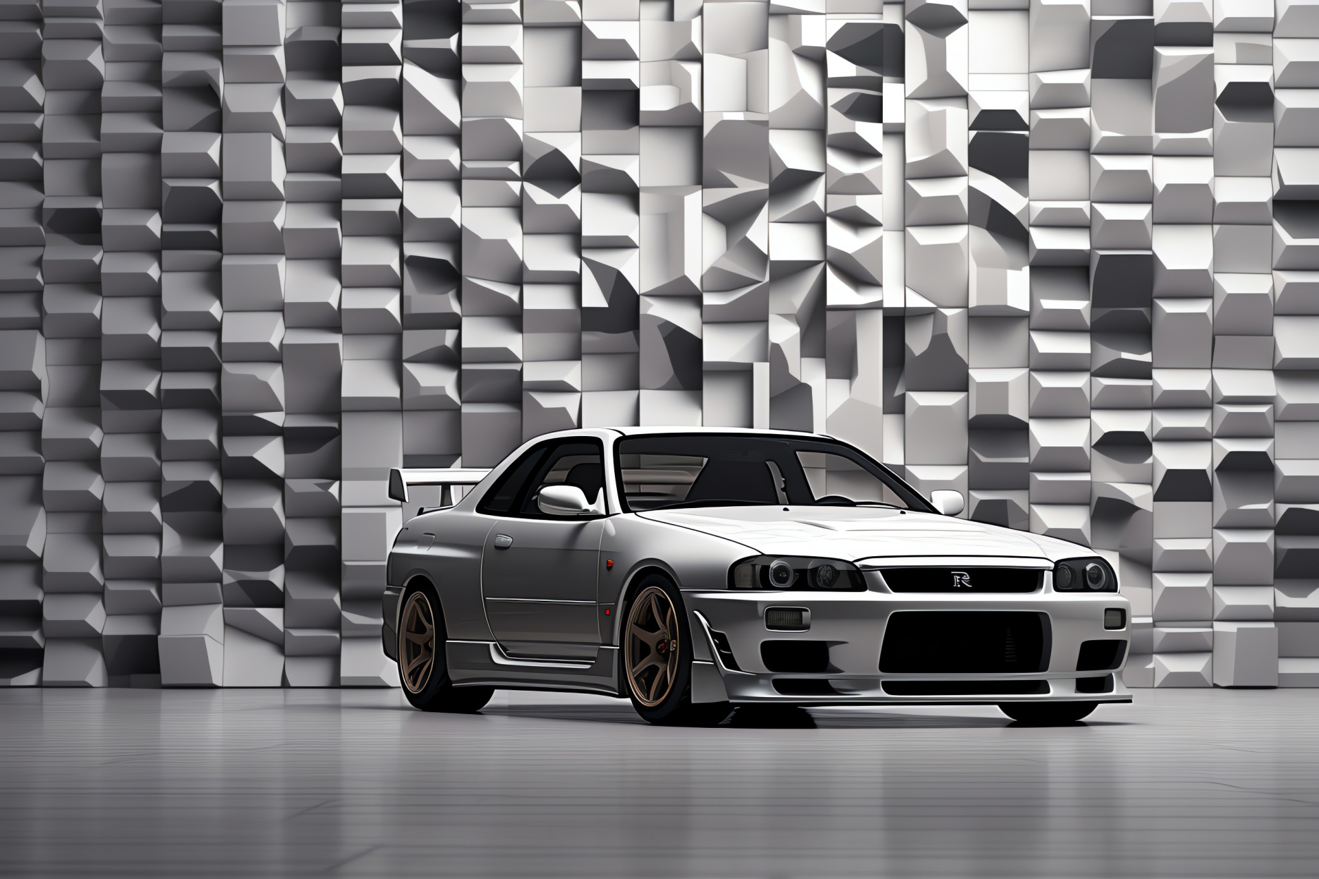 Nissan Skyline GTR R33, abstract pattern, dual-tone backdrop, minimalist design, elegance, HD Desktop Wallpaper