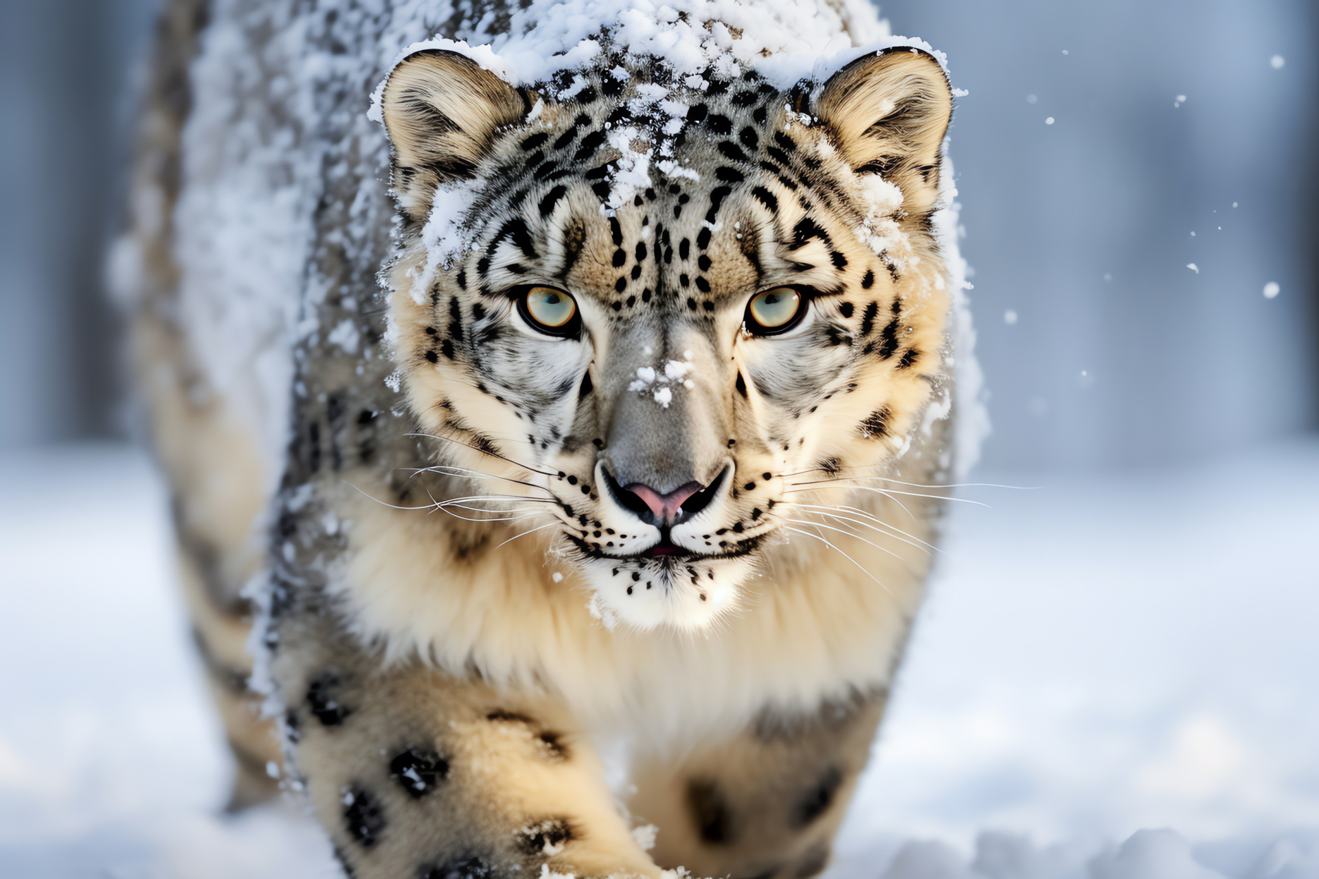 Rare feline species, Carnivore gaze, Mountainous wildlife, Subtle pattern fur, Snowy natural habitat, HD Desktop Wallpaper