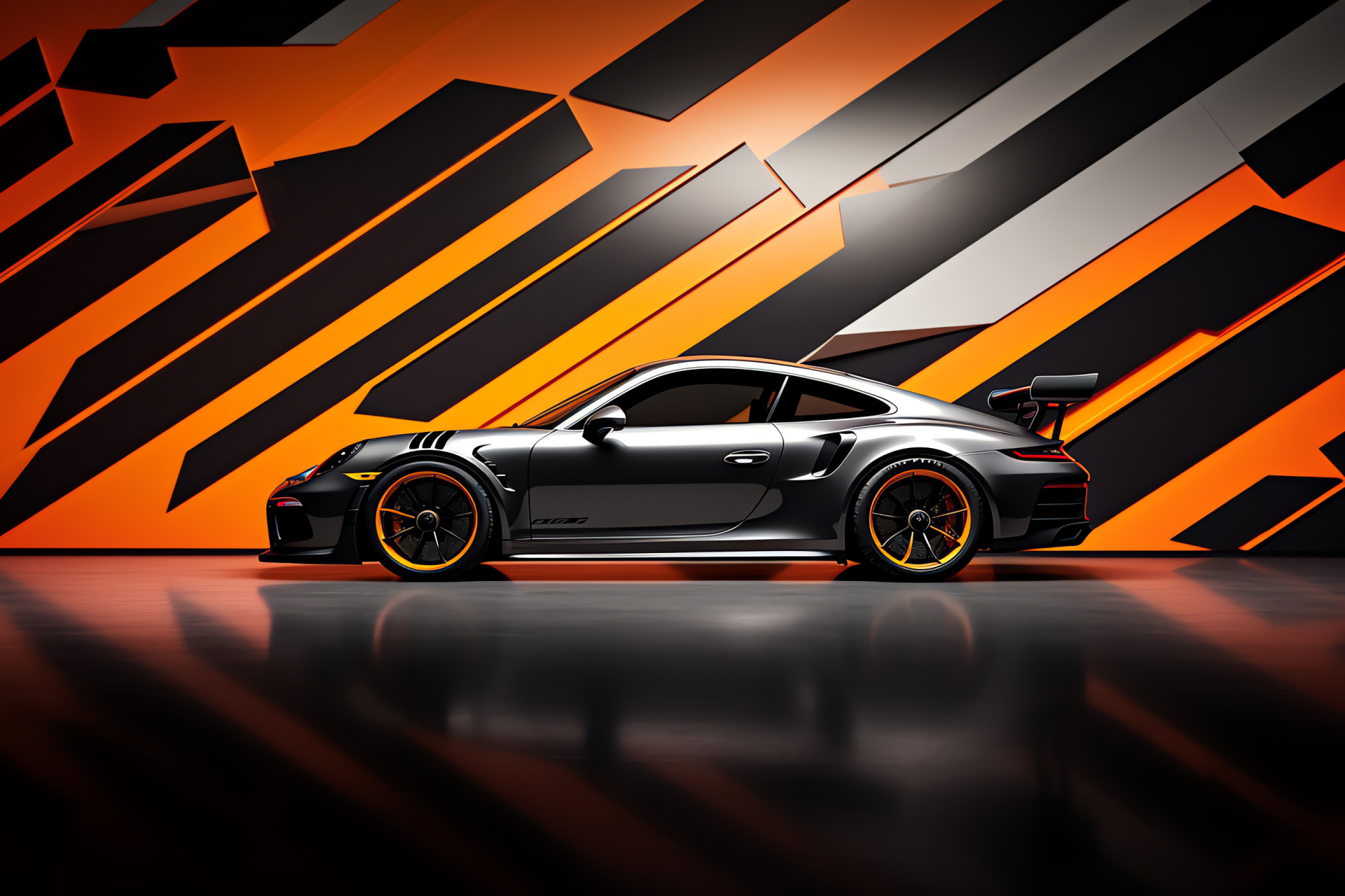 Porsche GT3 GT3RS, Side profile view, Dual-tone color scheme, Performance coupe geometric, Automotive innovation, HD Desktop Wallpaper