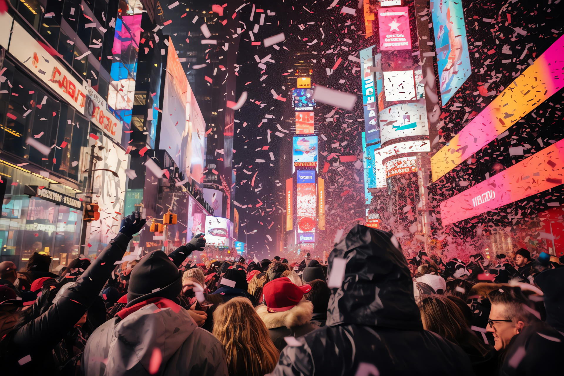 New Year's Eve, Times Square, festive crowds, New York countdown, spectacular illumination, HD Desktop Image