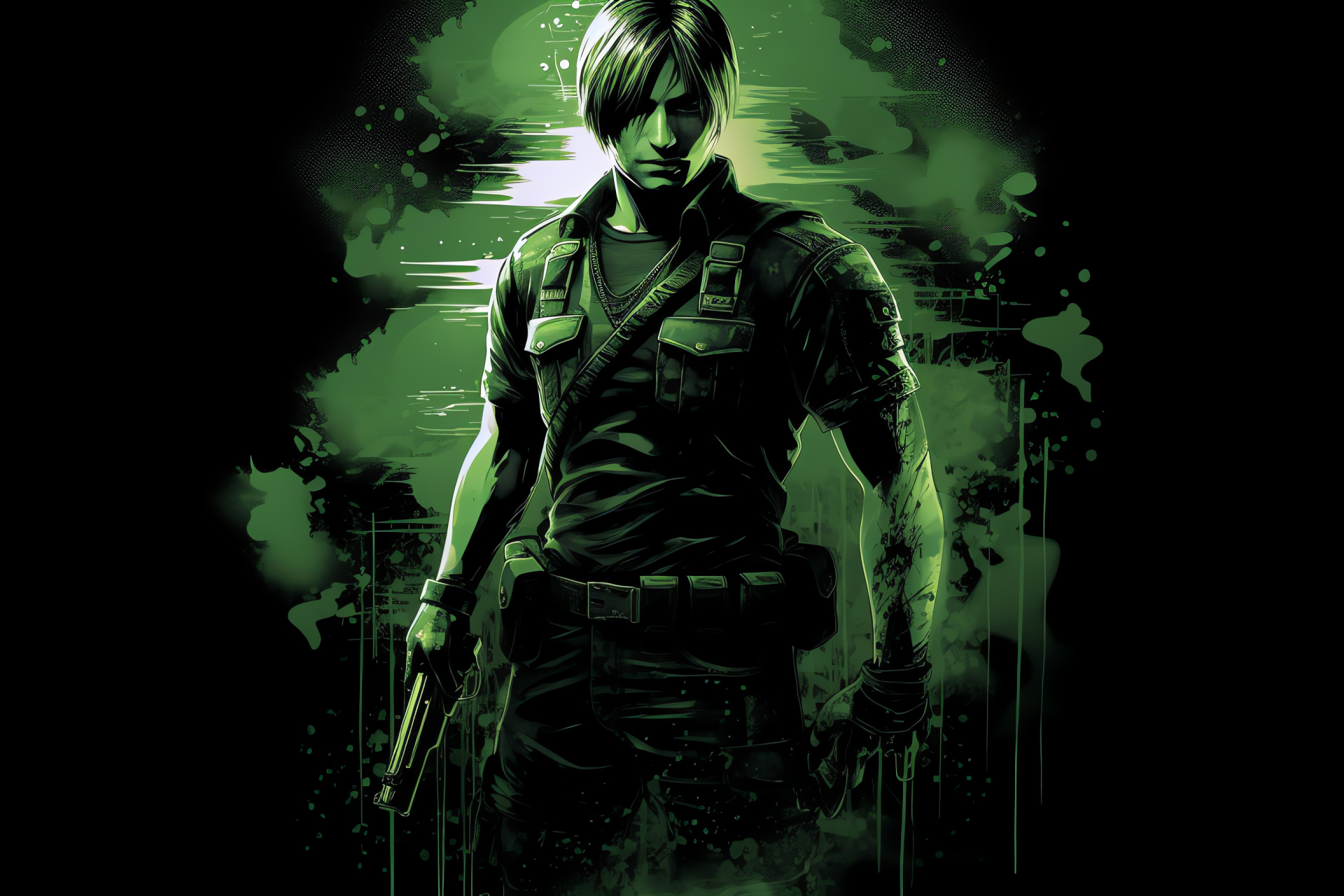 Leon Kennedy, Shotgun in hand, Resident Evil protagonist, Police department gear, Undaunted expression, HD Desktop Wallpaper