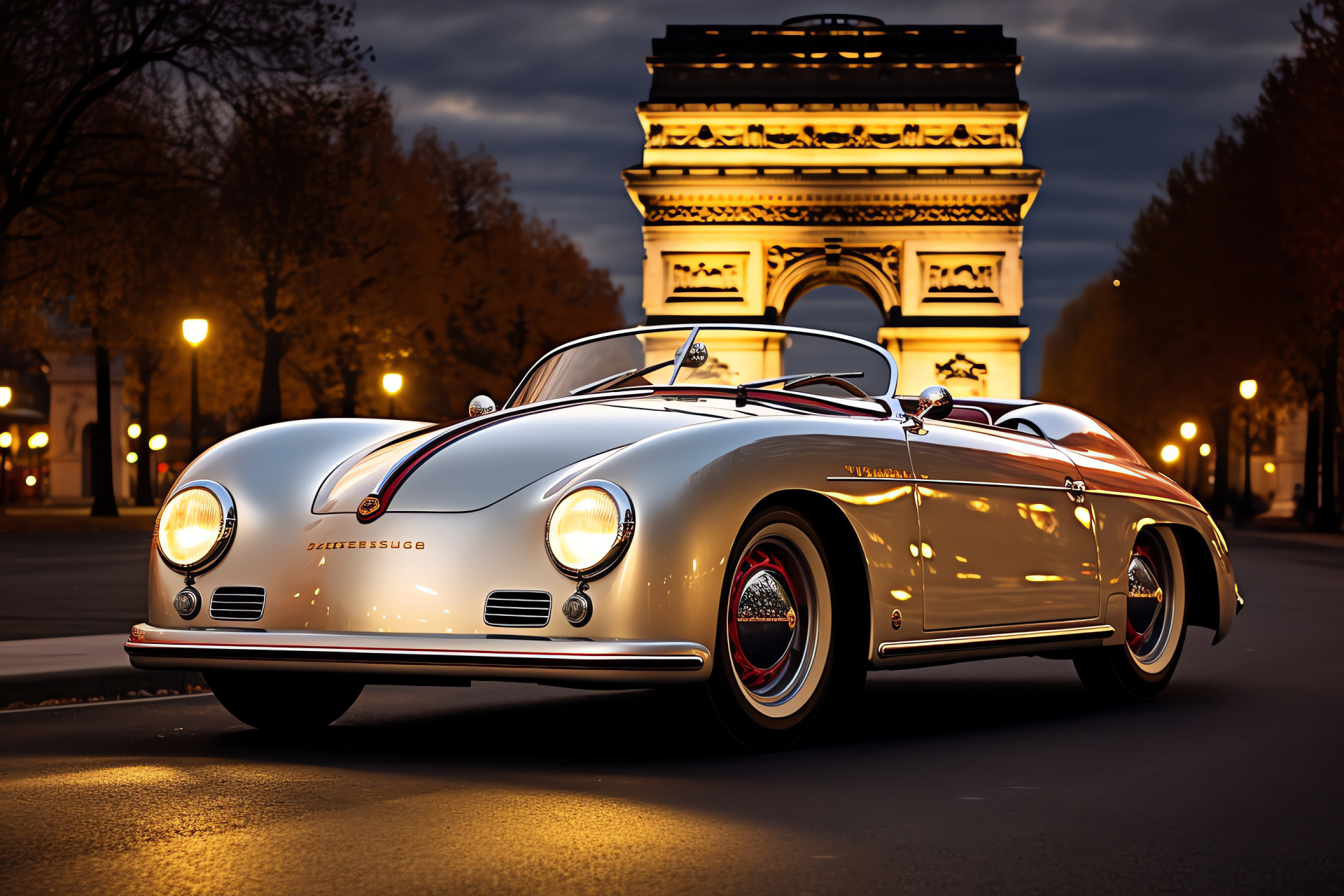 Porsche 356 Parisian charm, Speedster on Champs-lyses, Arc de Triomphe backdrop, French capital tour, Romantic city drive, HD Desktop Image