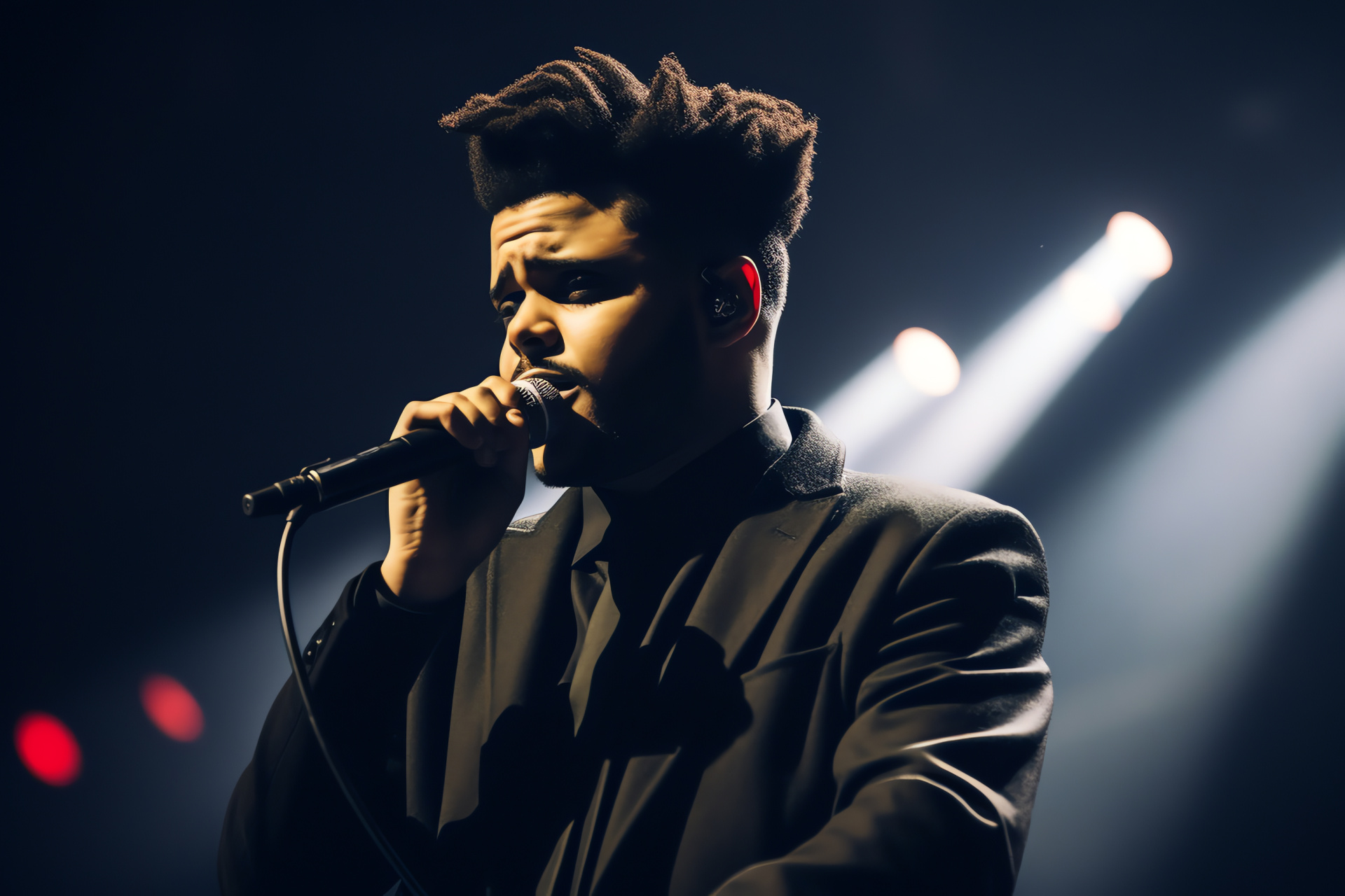 The Weeknd, Album promotion, Stage setting, Classic outfit, Singing talent, HD Desktop Wallpaper