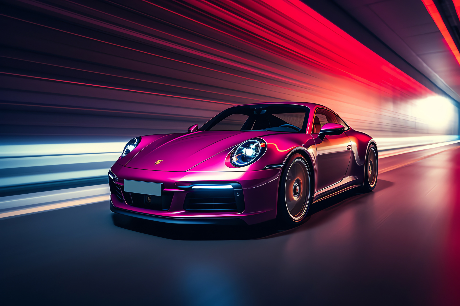 Dynamic Porsche 911, Three-tone canvas, Panoramic automotive capture, Motion sensation, Visual depth, HD Desktop Image