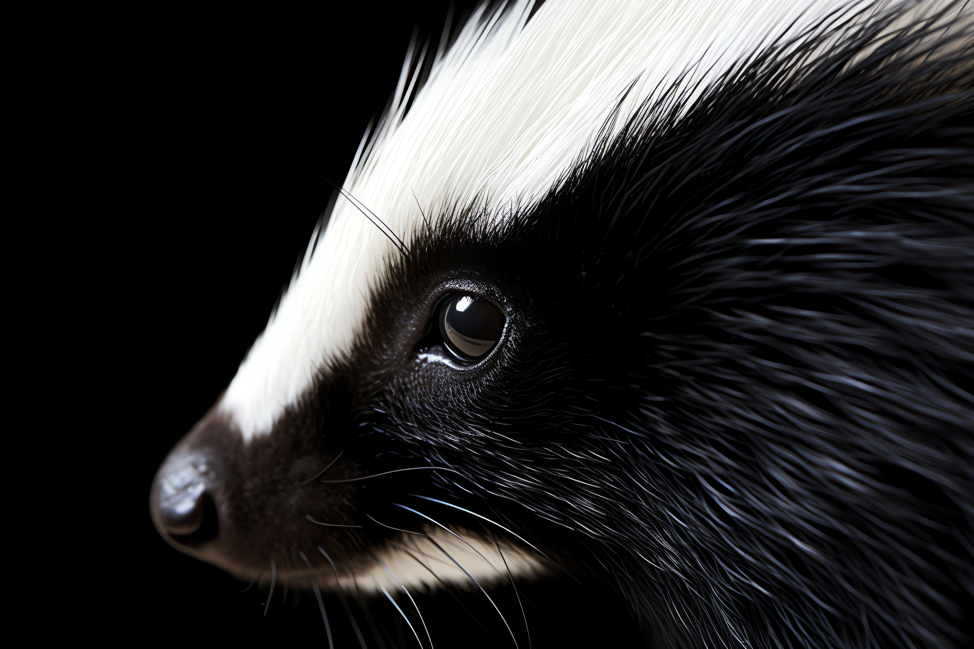 Skunk, mammal with distinctive fur, striped pattern, nature habitat, nocturnal creature, HD Desktop Wallpaper