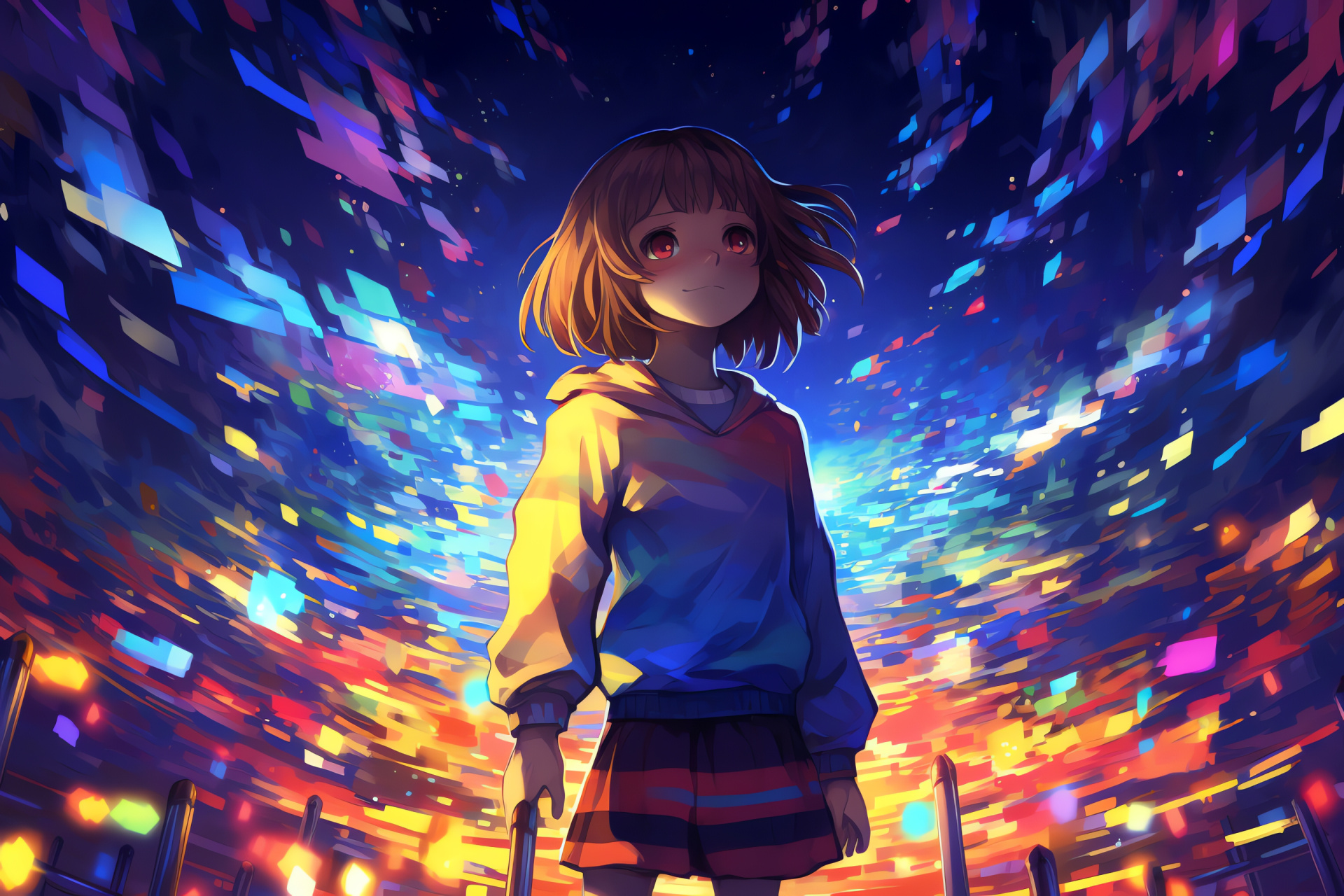 Frisk, Striped attire, Undertale lead, Journey through monsters, Pixel game aesthetic, HD Desktop Image