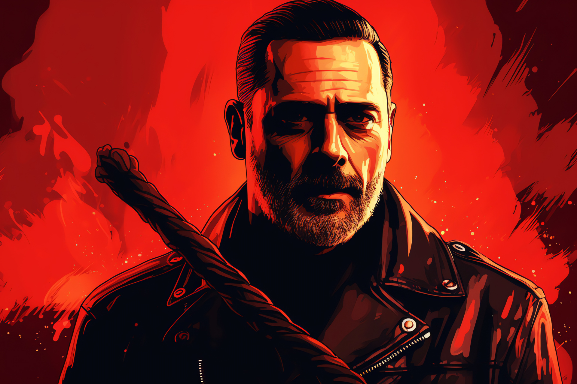 Negan's intense demeanor, Post-apocalyptic survival, Powerful blue eyes, Walking Dead antagonist, Unyielding leader , HD Desktop Wallpaper