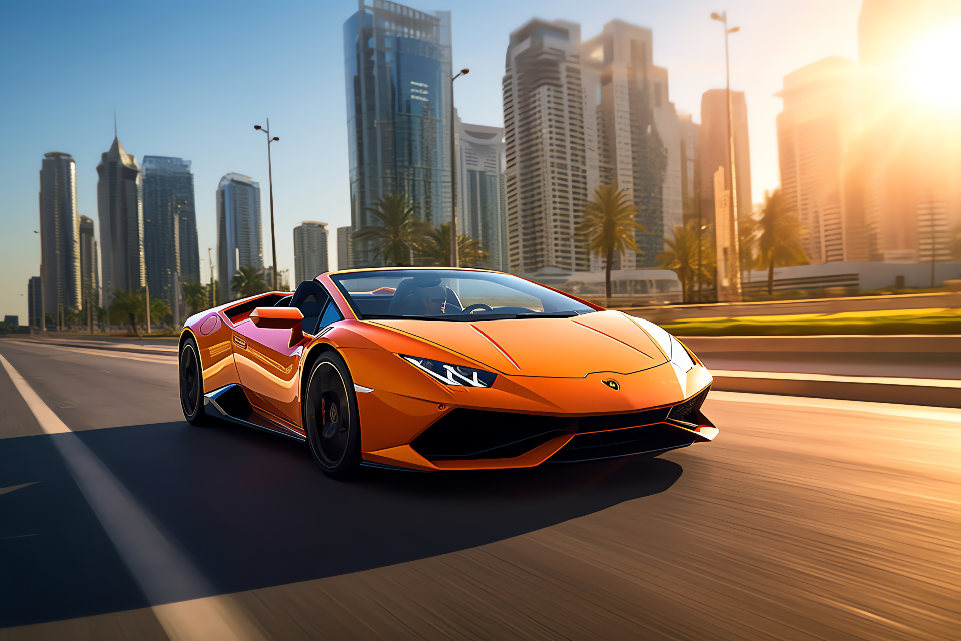 Lamborghini Huracn EVO Spyder, Dubai streets, Exotic bright exterior, Urban exuberance, Italian craftsmanship, HD Desktop Image