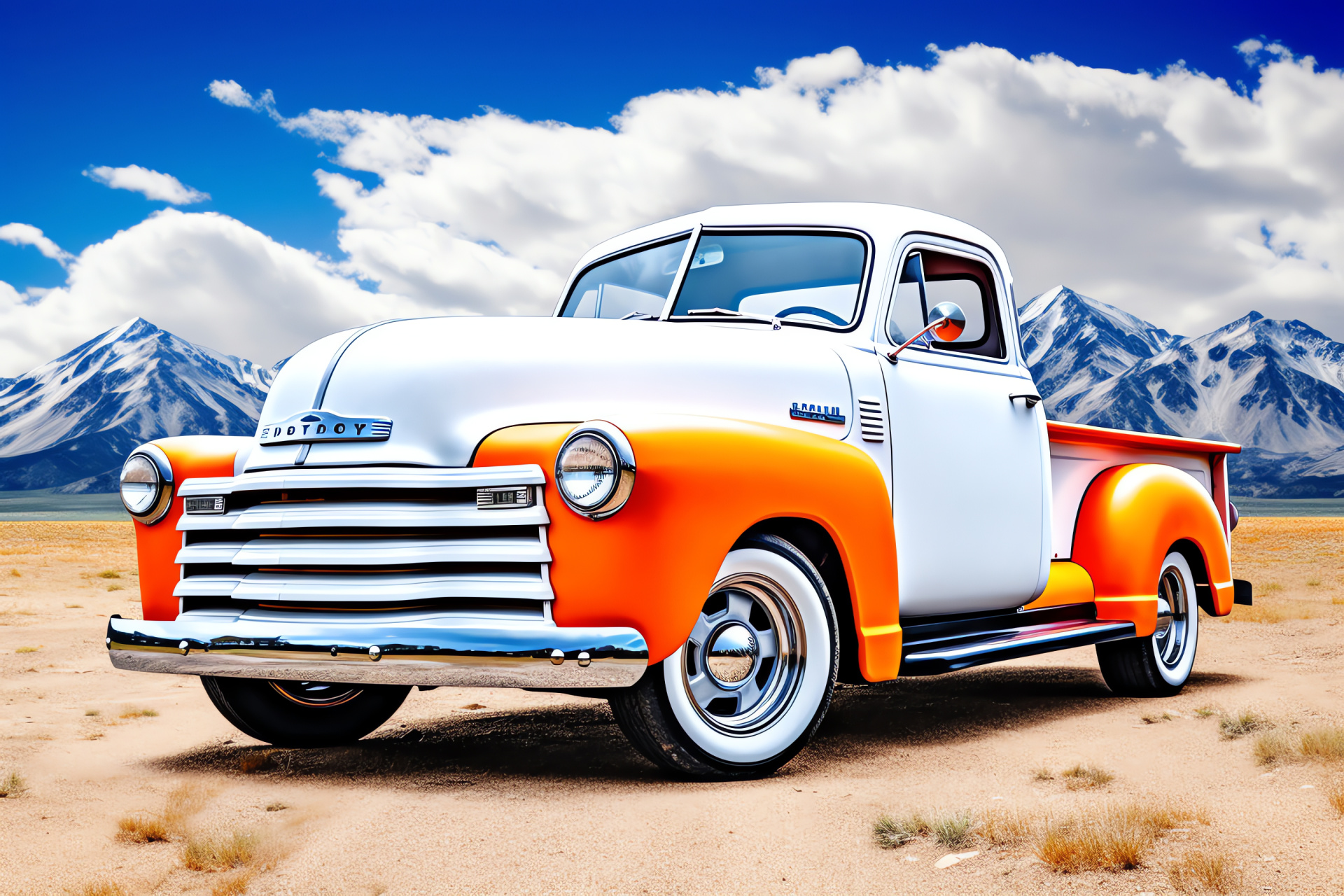 1978 Chevy Cheyenne, American classic, Radiant citrus hue, Minimalist backdrop, Truck aficionado, HD Desktop Wallpaper