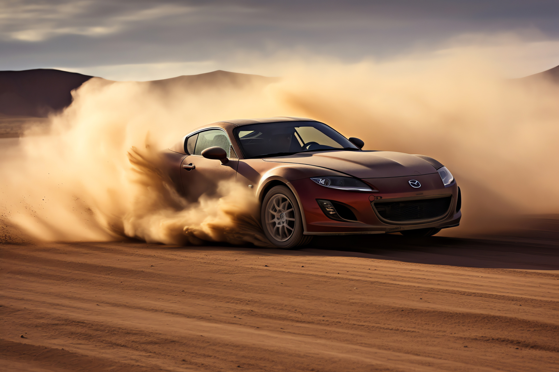 Offbeat Mazda RX8, Dune terrain, Endless sandscape, Wilderness driving, Exploration drive, HD Desktop Wallpaper