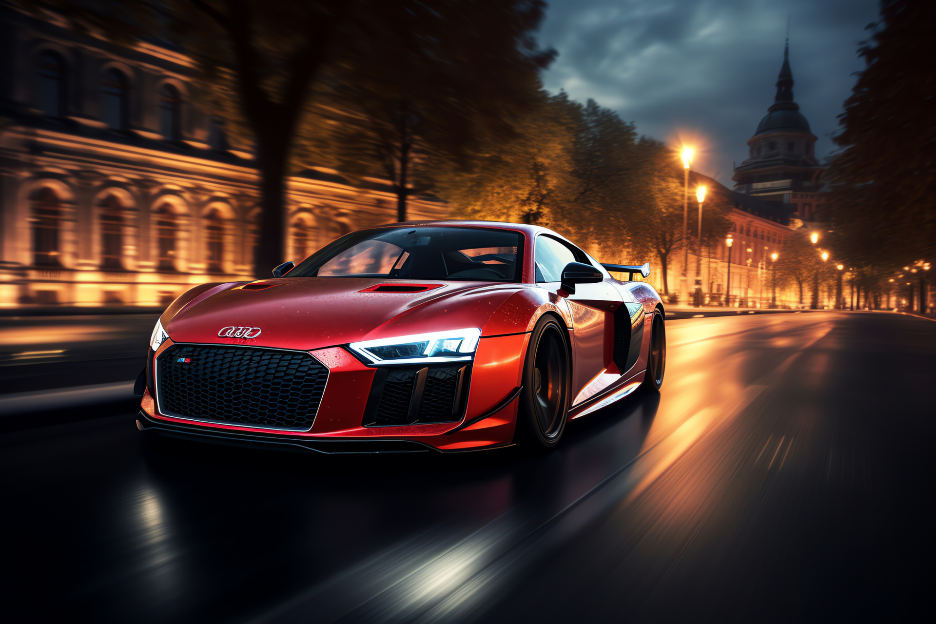 Audi R8 V10 Plus, Berlin setting, German engineering, Super car display, Metropolitan scene, HD Desktop Image