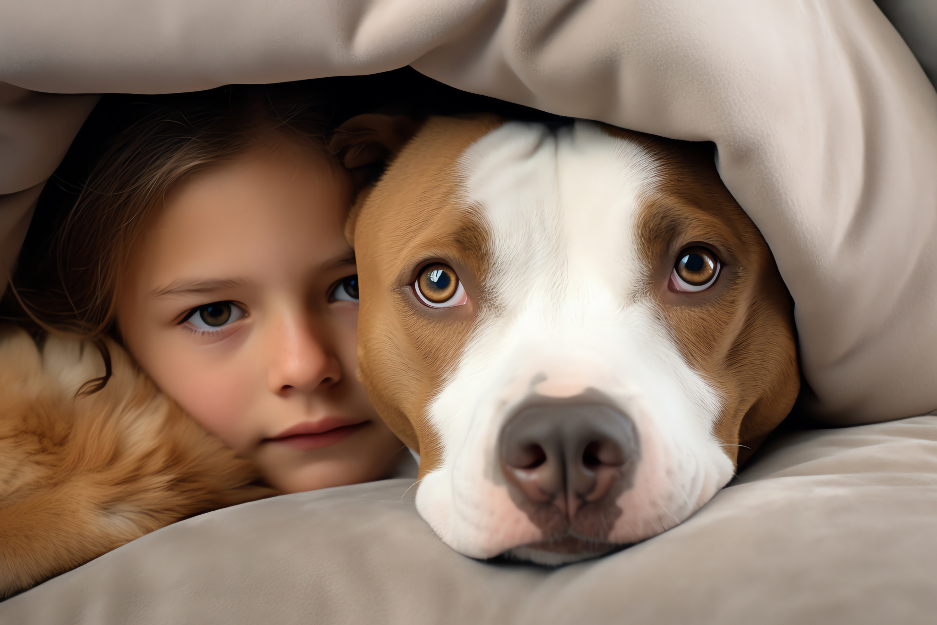 Apricot Pitbull, home setting, affectionate creature, plush seating, contented posture, HD Desktop Wallpaper