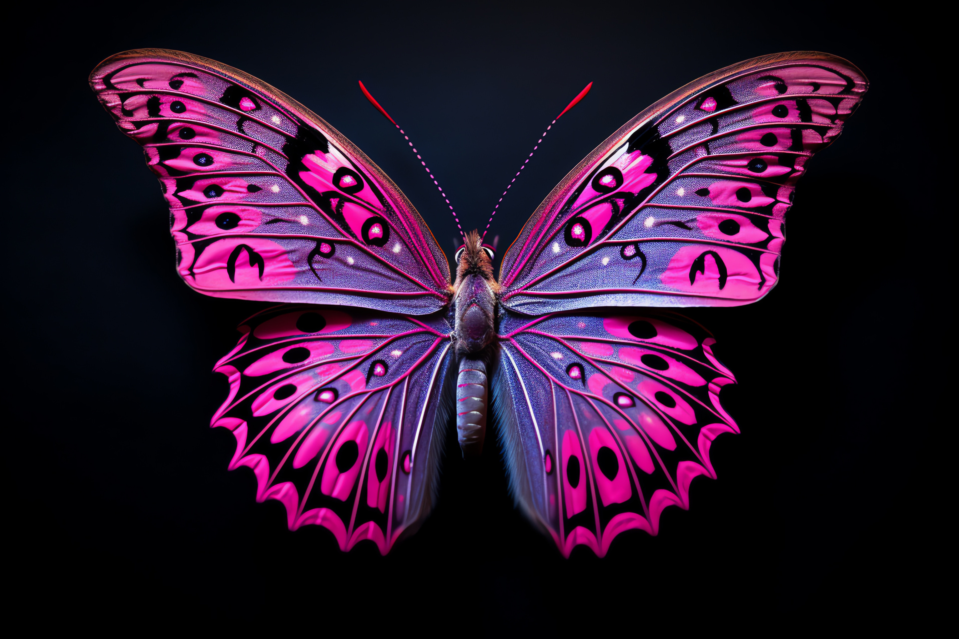 Butterfly Pink and Purple, contrast against dark backdrop, winged insect vibrancy, beautiful Lepidoptera, color splash, HD Desktop Wallpaper