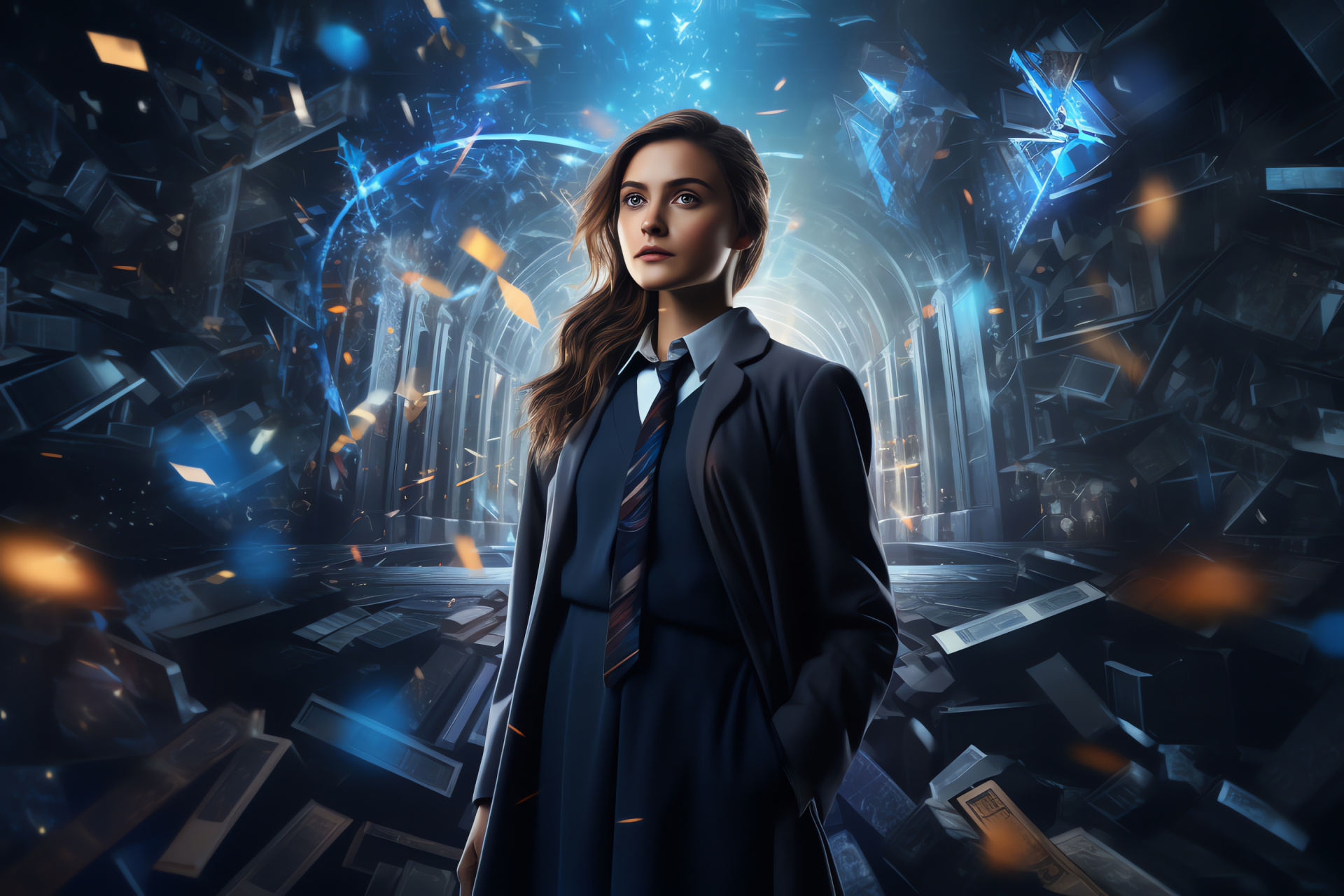 House Ravenclaw student, wizard academia, magical quill, ancient parchment, Hogwarts Castle, HD Desktop Wallpaper