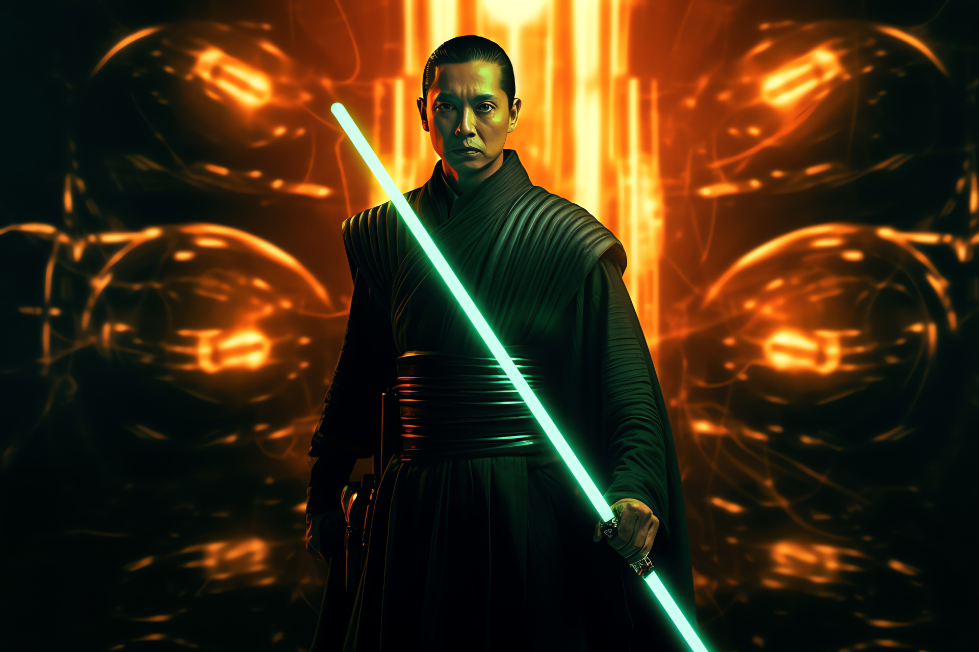 Mystic Chirrut mwe, Guardian's faith, Fight staff, Ethereal motif, Wisdom character, HD Desktop Wallpaper