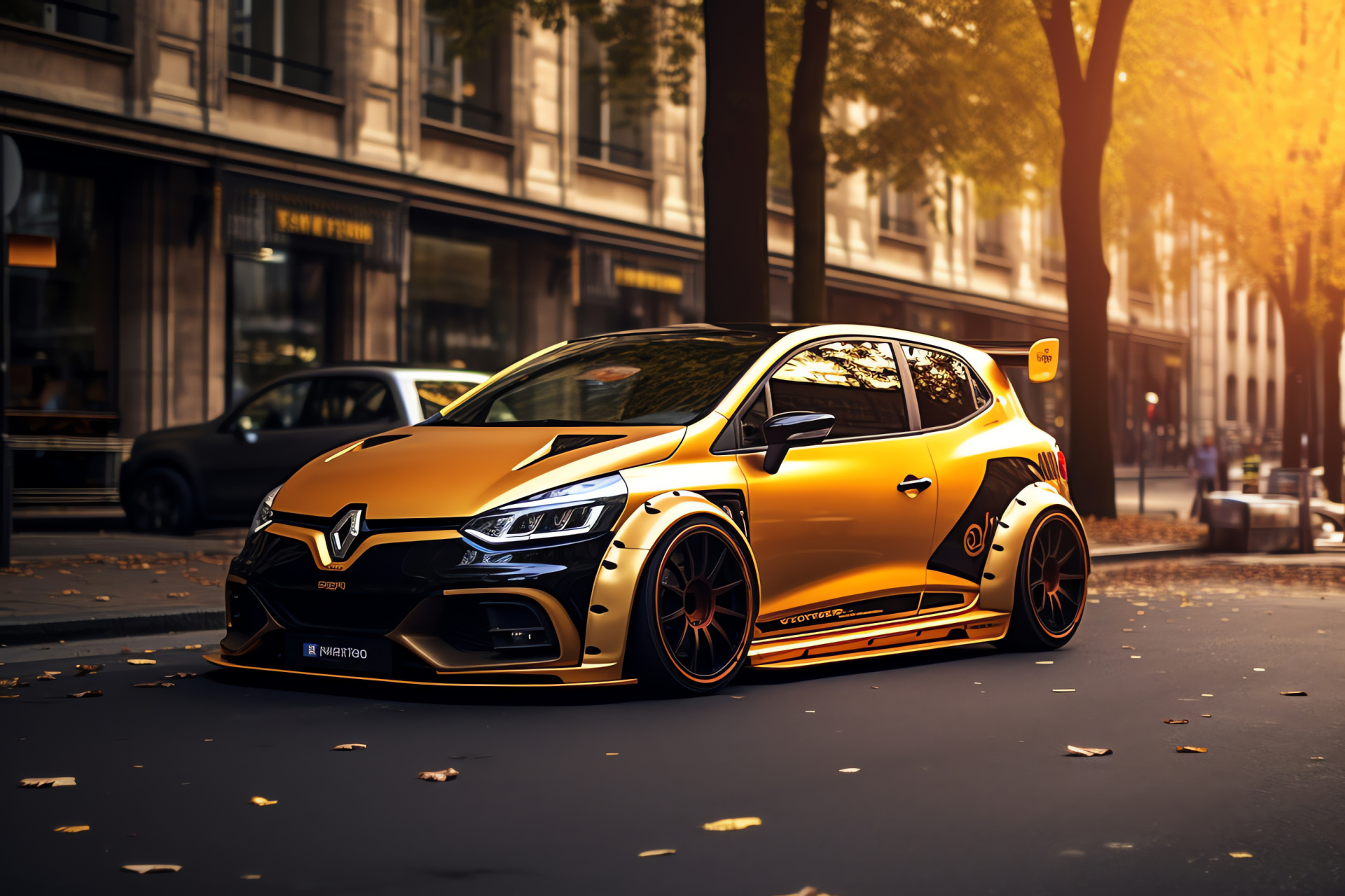 Renault Clio RS, Parisian milieu, Aftermarket vehicle enhancements, Chassis broadening, Ground-hugging sports suspension, HD Desktop Image