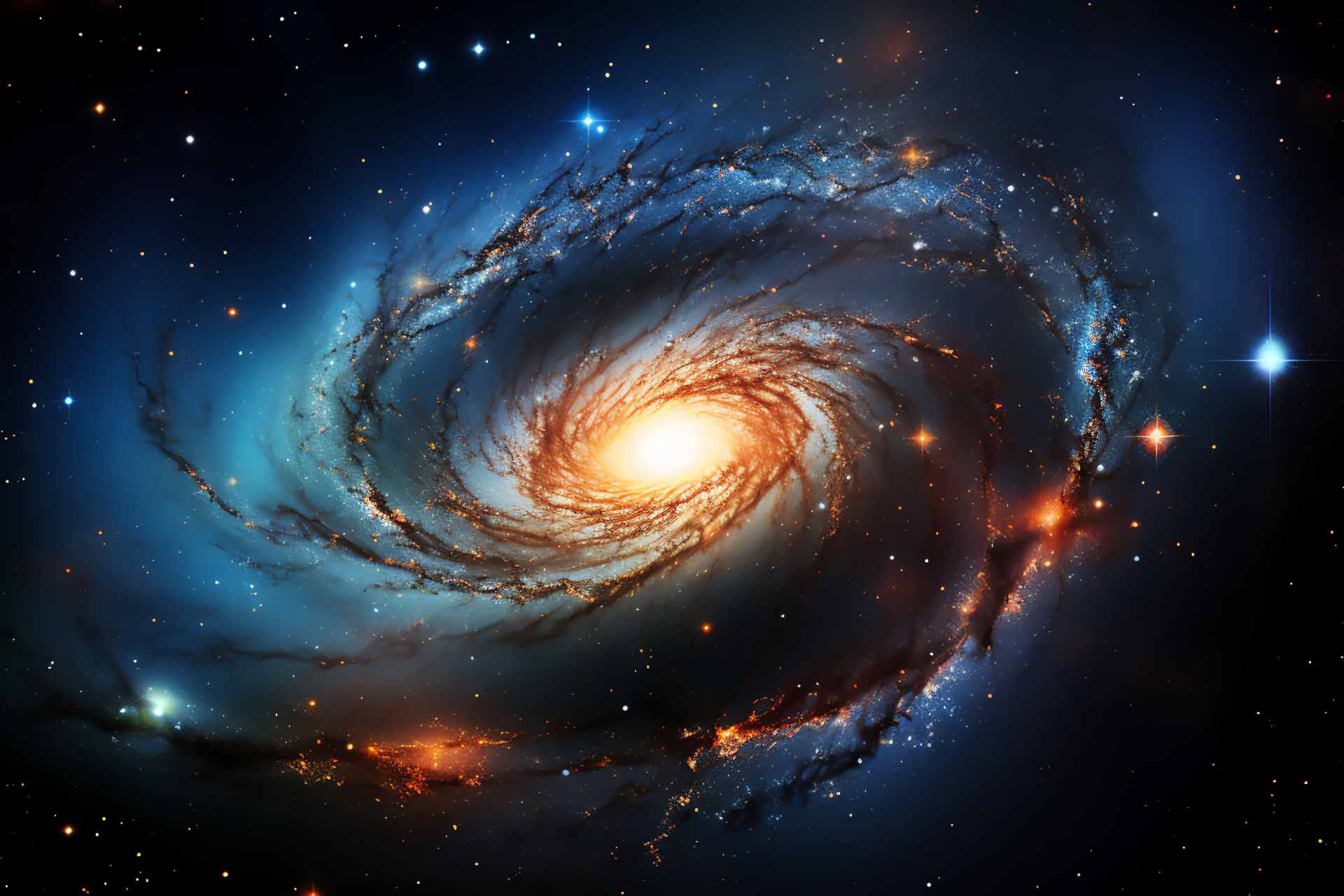 Galactic whirl, M81 spiral structure, Direct galaxy perspective, Rotational limbs, Luminous nucleus, HD Desktop Image