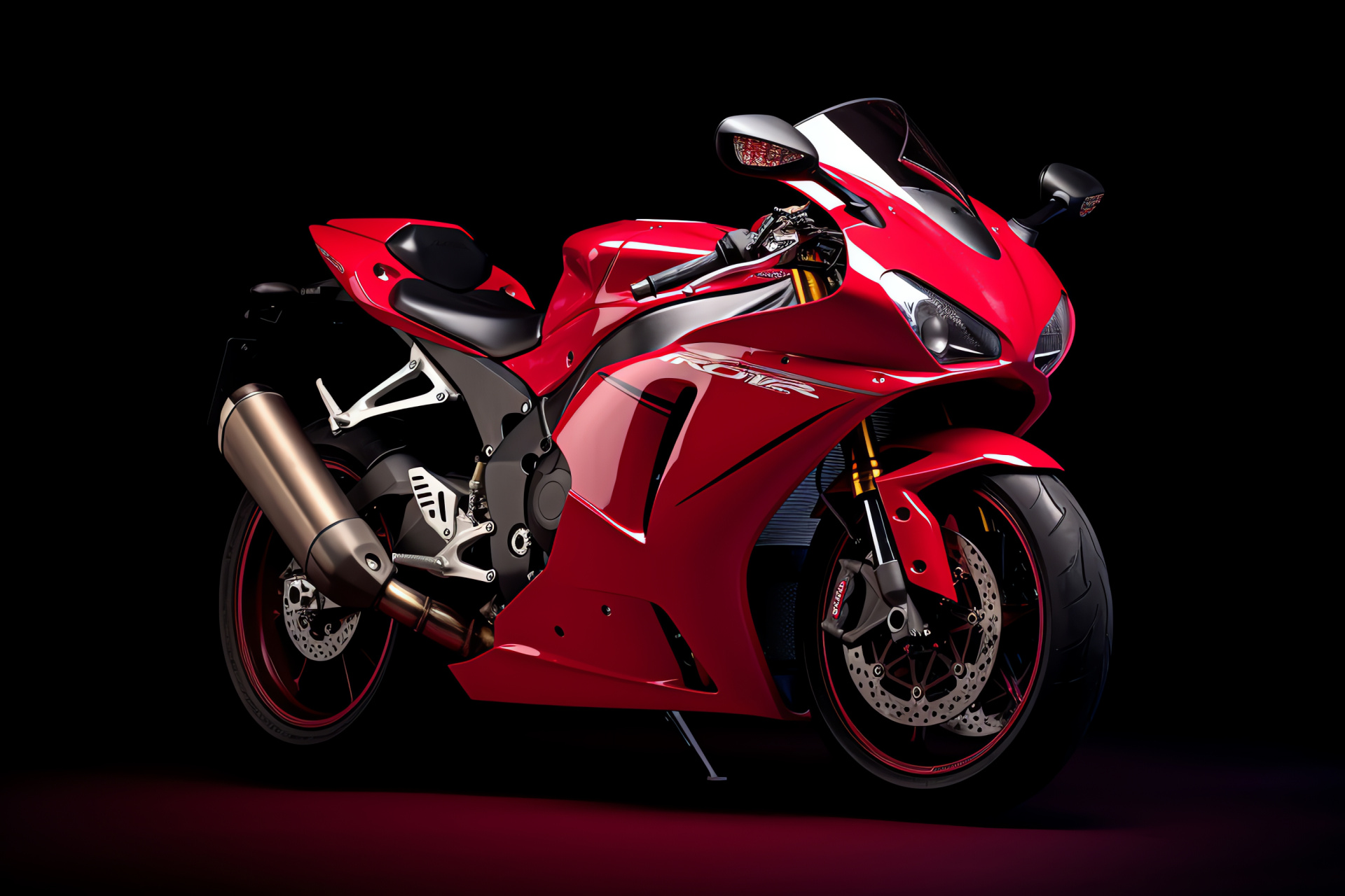Honda superbike showcase, CBR1000RR-R model, Vivid crimson setting, Motorcycle presentation, Power and elegance, HD Desktop Wallpaper