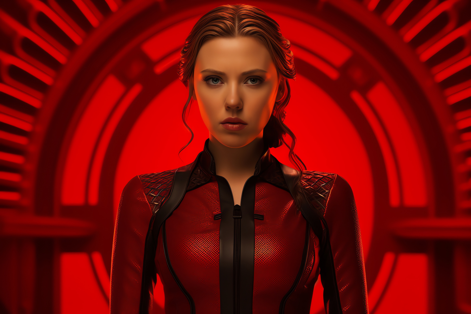 Scarlett Johansson, Superhero portrayal, Marvel character, Red Widow, Cinematic costume, HD Desktop Image