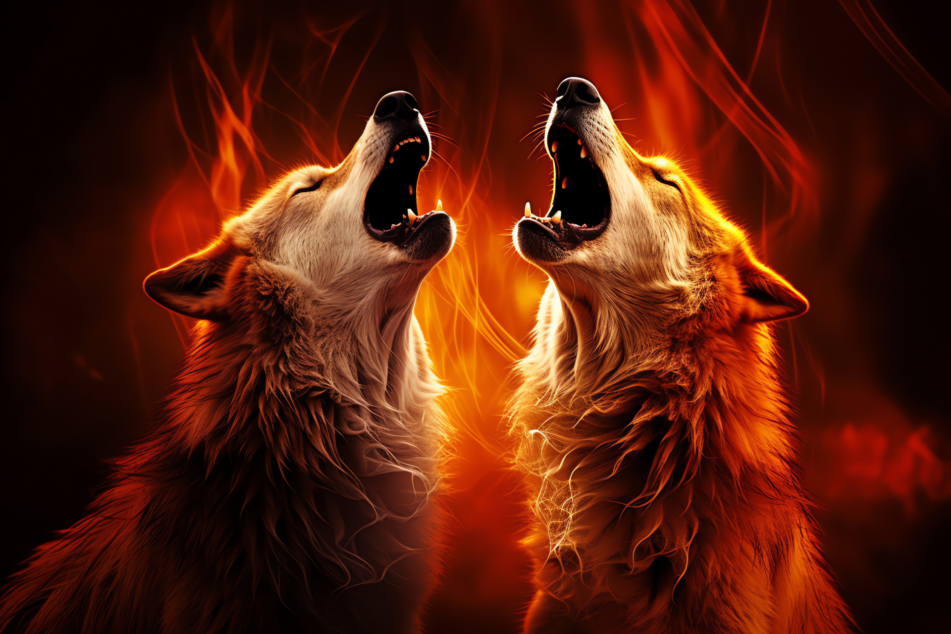 Wolves Howling, Wolf communication, Amber-eyed duo, Twilight anthem, Pack loyalty, HD Desktop Wallpaper