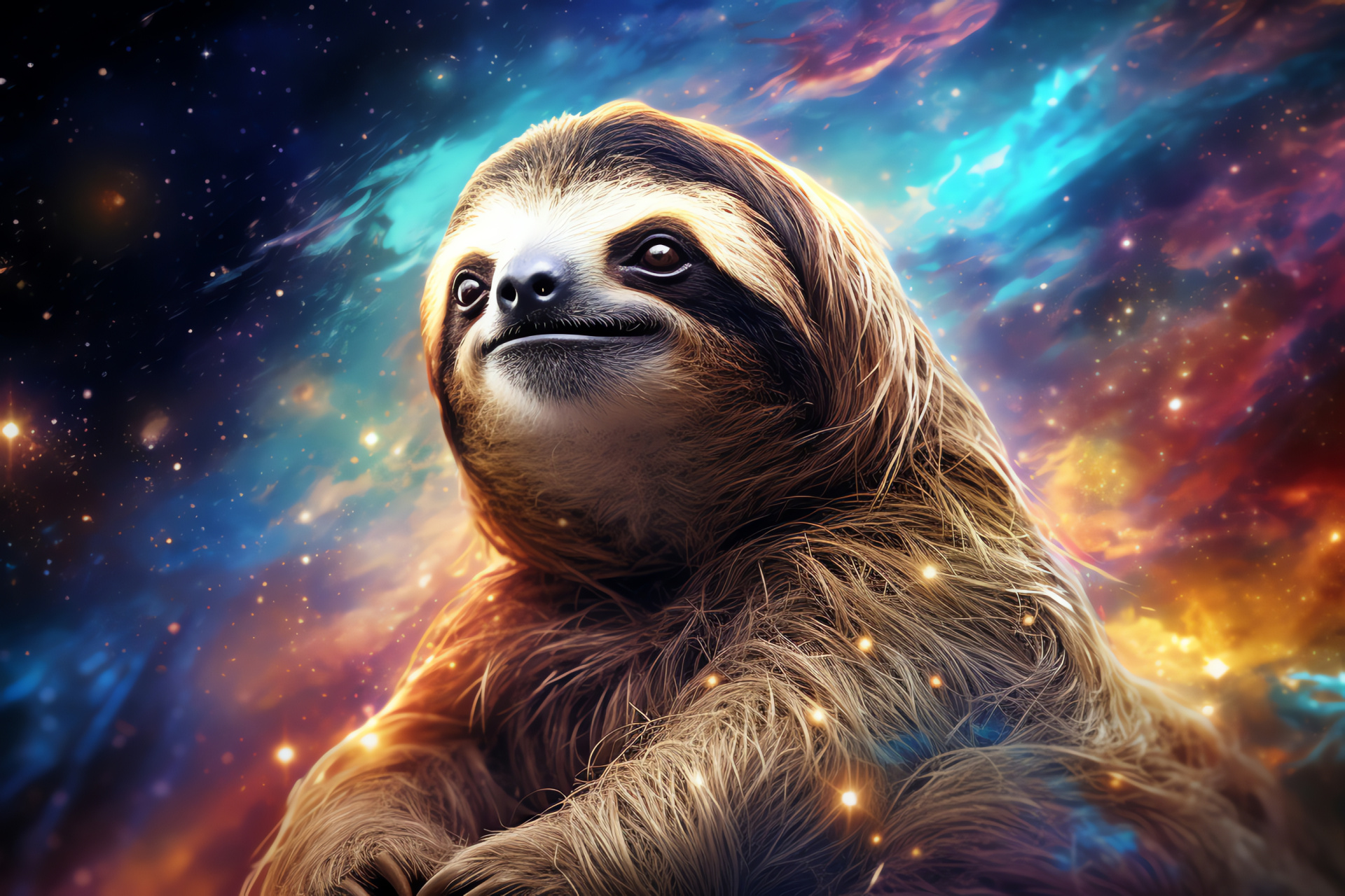 Space Sloth, celestial mammal, cosmic dust trail, galactic patterns, interstellar wisdom, HD Desktop Image