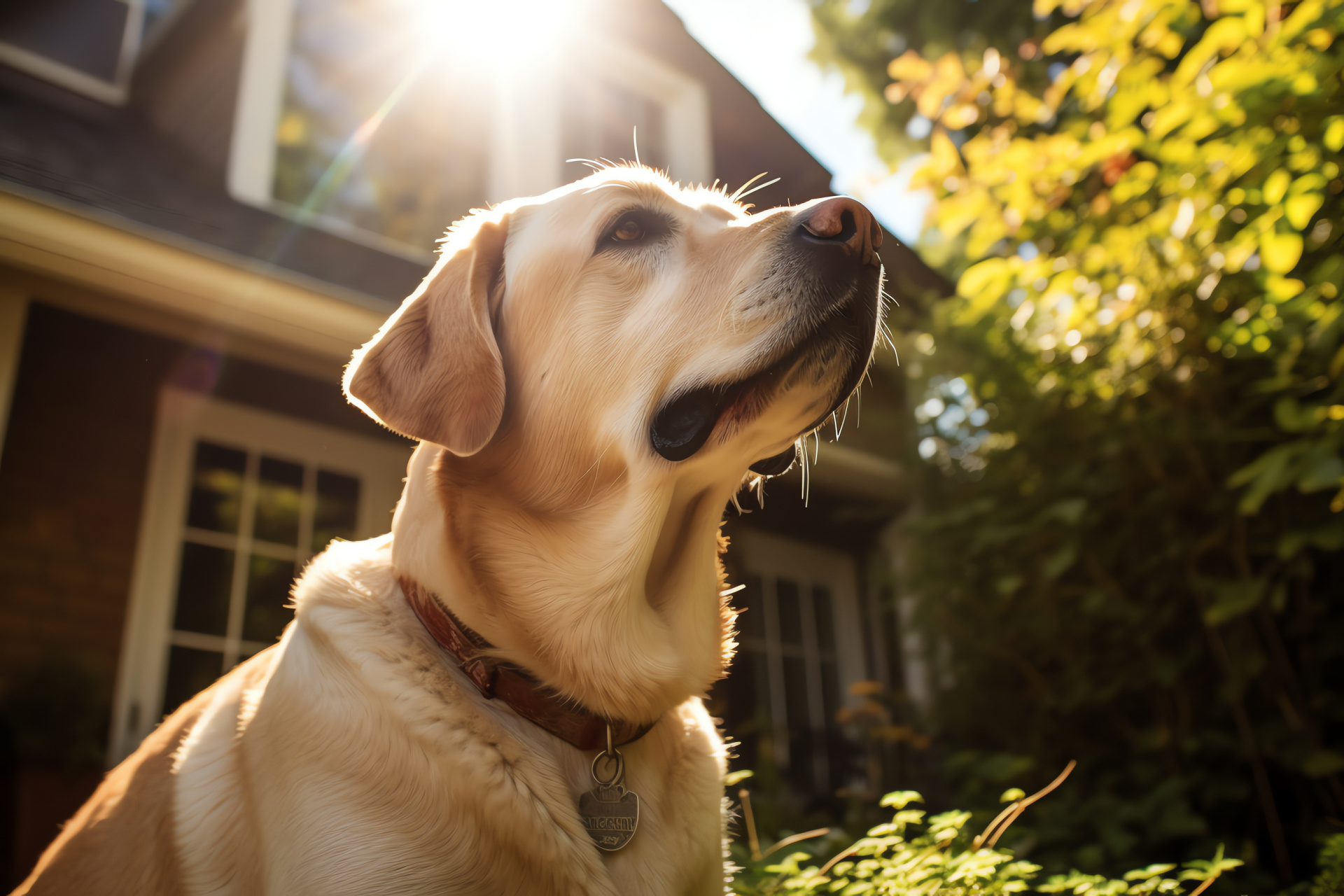 Faithful Yellow Lab, canine in sunlight, shiny golden pet coat, animal enjoying outdoors, HD Desktop Wallpaper