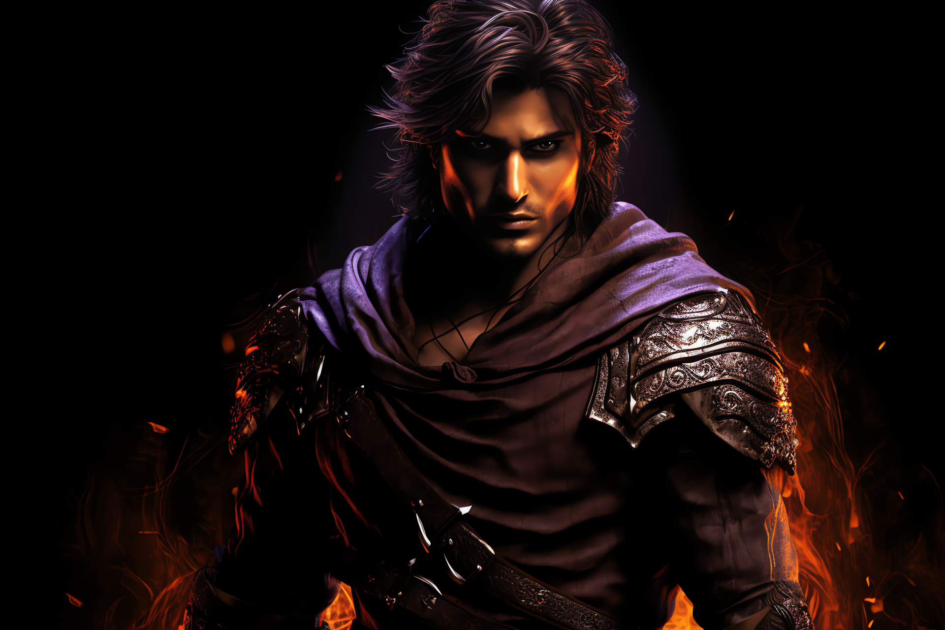 Prince of Persia character, Royal prince silhouette, Mystical aura, Sinister darkness, Striking visual contrast, HD Desktop Wallpaper
