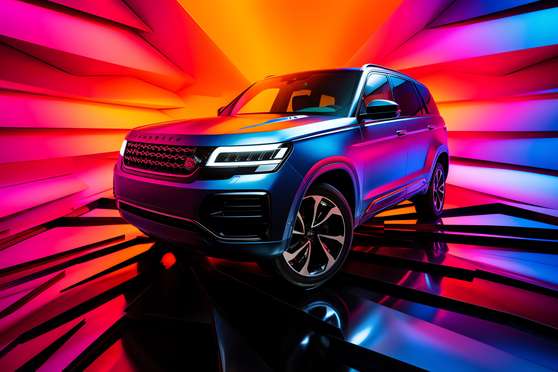 Luxury SUV elegance, commanding road position, Engaging scenic context, Saturated shades, Style meets function, HD Desktop Image
