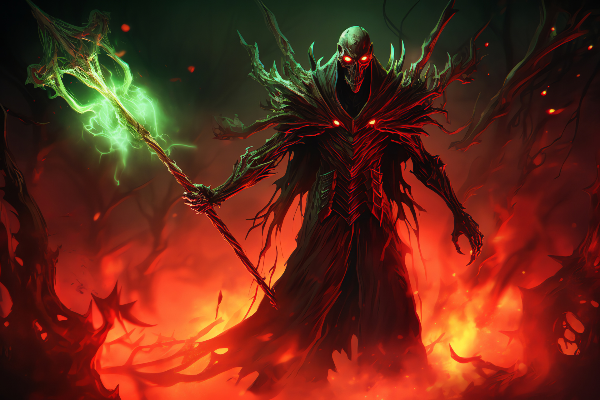 Gaming sorcerer Malachi, Crimson glare, Stooped necromancer, Arcane foci, Power conduit, HD Desktop Image