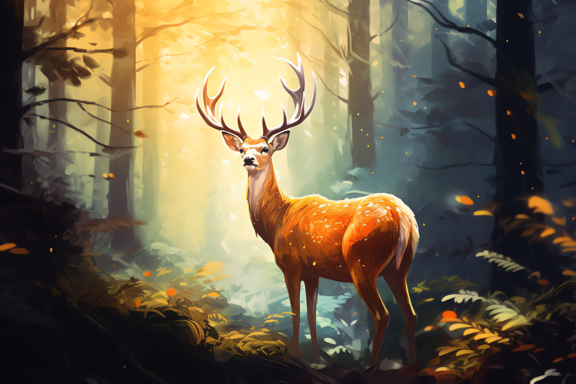 Whitetail Deer habitat, Reddish-brown coat detail, Fawn spots patterning, Brown gaze, Forested environment, HD Desktop Image