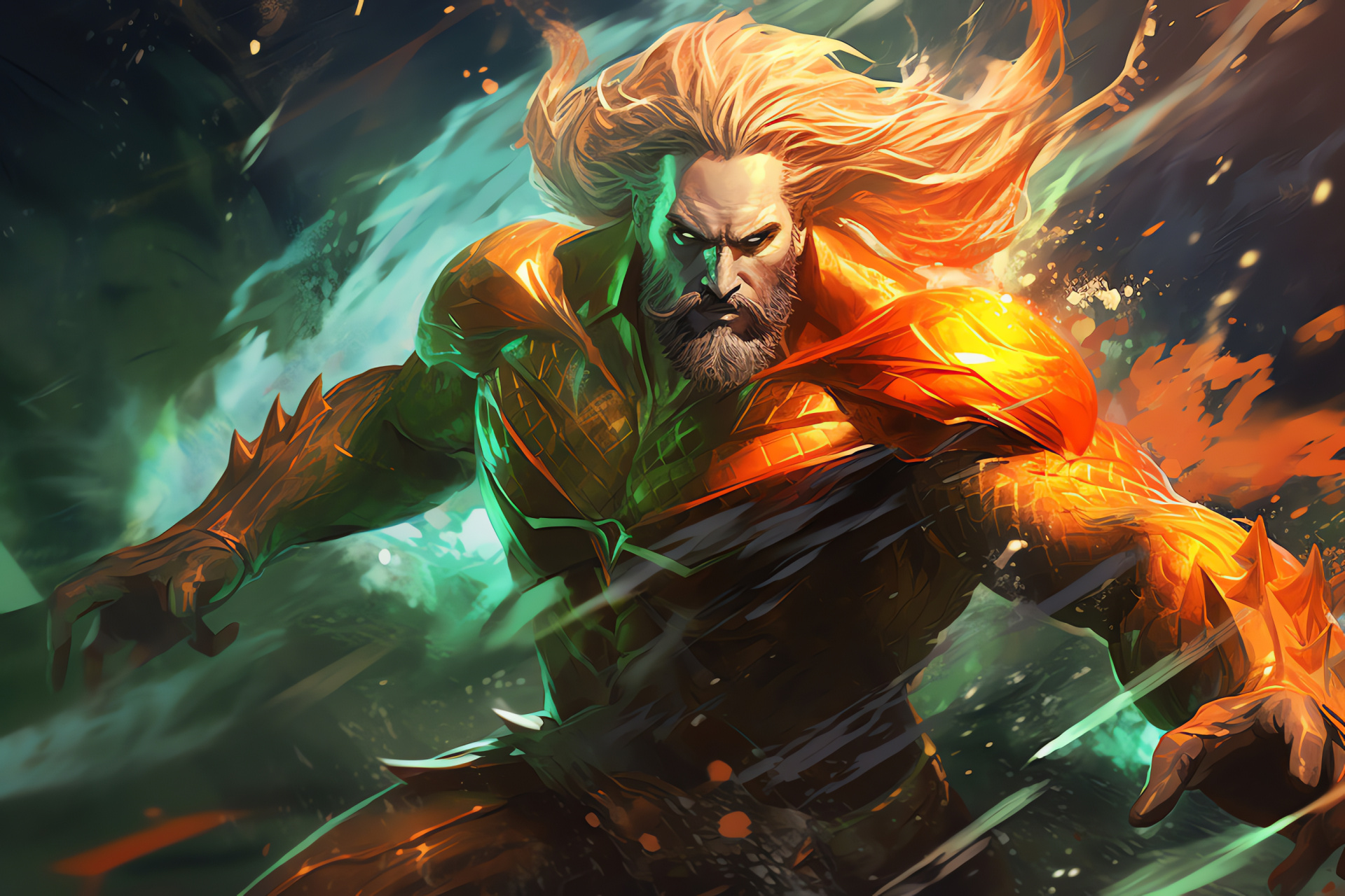 Comic book Aquaman, Ocean tempest, Marine environment, Surf turmoil, Heroic attire, HD Desktop Image