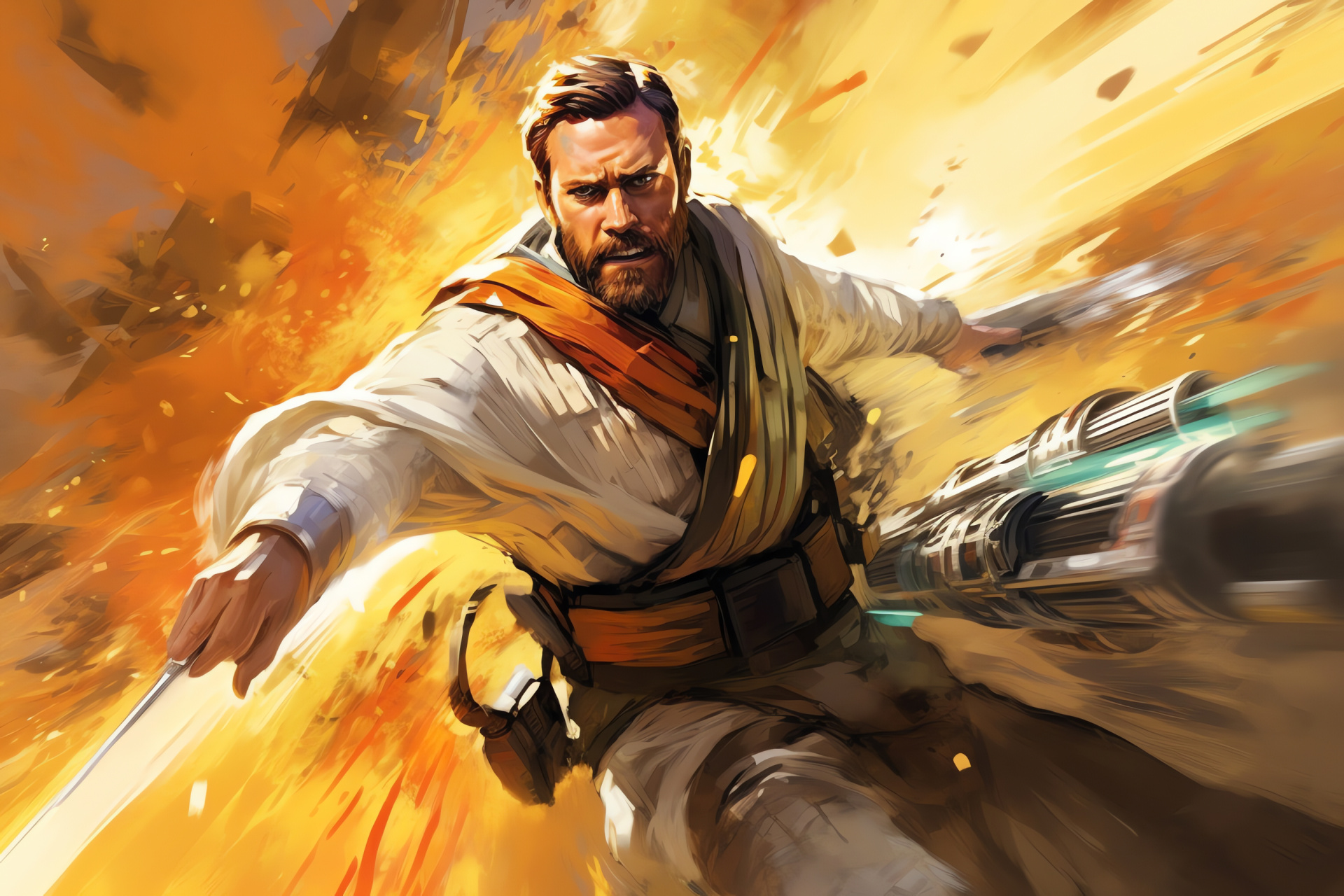 Space battle, Obi Wan pilot, Jedi confrontation, Extraterrestrial conflict, Interstellar chase, HD Desktop Wallpaper