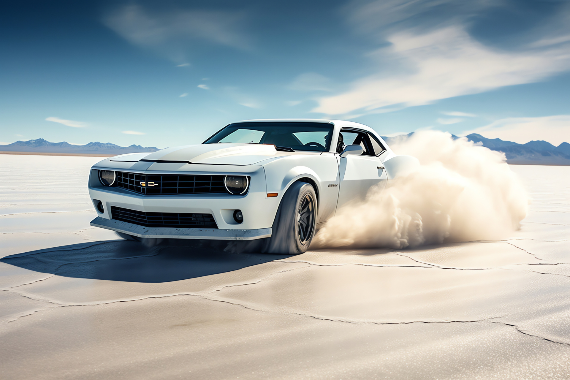 American Muscle Car, Chevrolet Camaro SS, Salt flat racing, Low-angle vehicle photography, Muscle car bodywork, HD Desktop Wallpaper