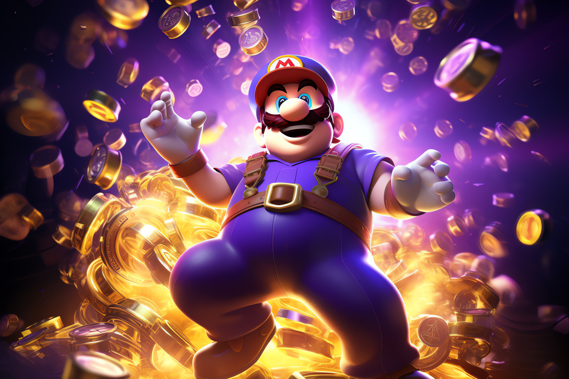 Wario figure, Greed embodiment, Mischievous rival, Coin obsession, Gaming archenemy, HD Desktop Image