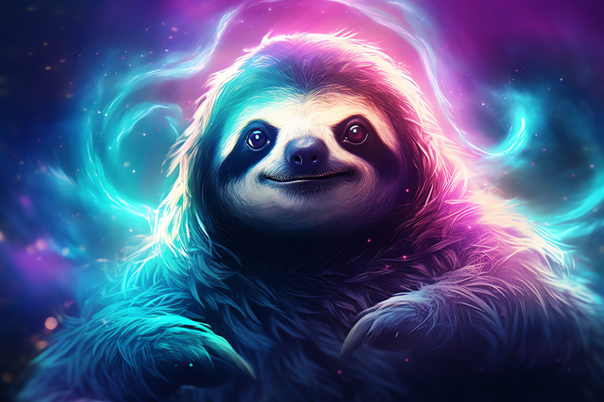 Space Sloth, celestial creature, otherworldly beauty, galactic traveler, astral ambiance, HD Desktop Wallpaper