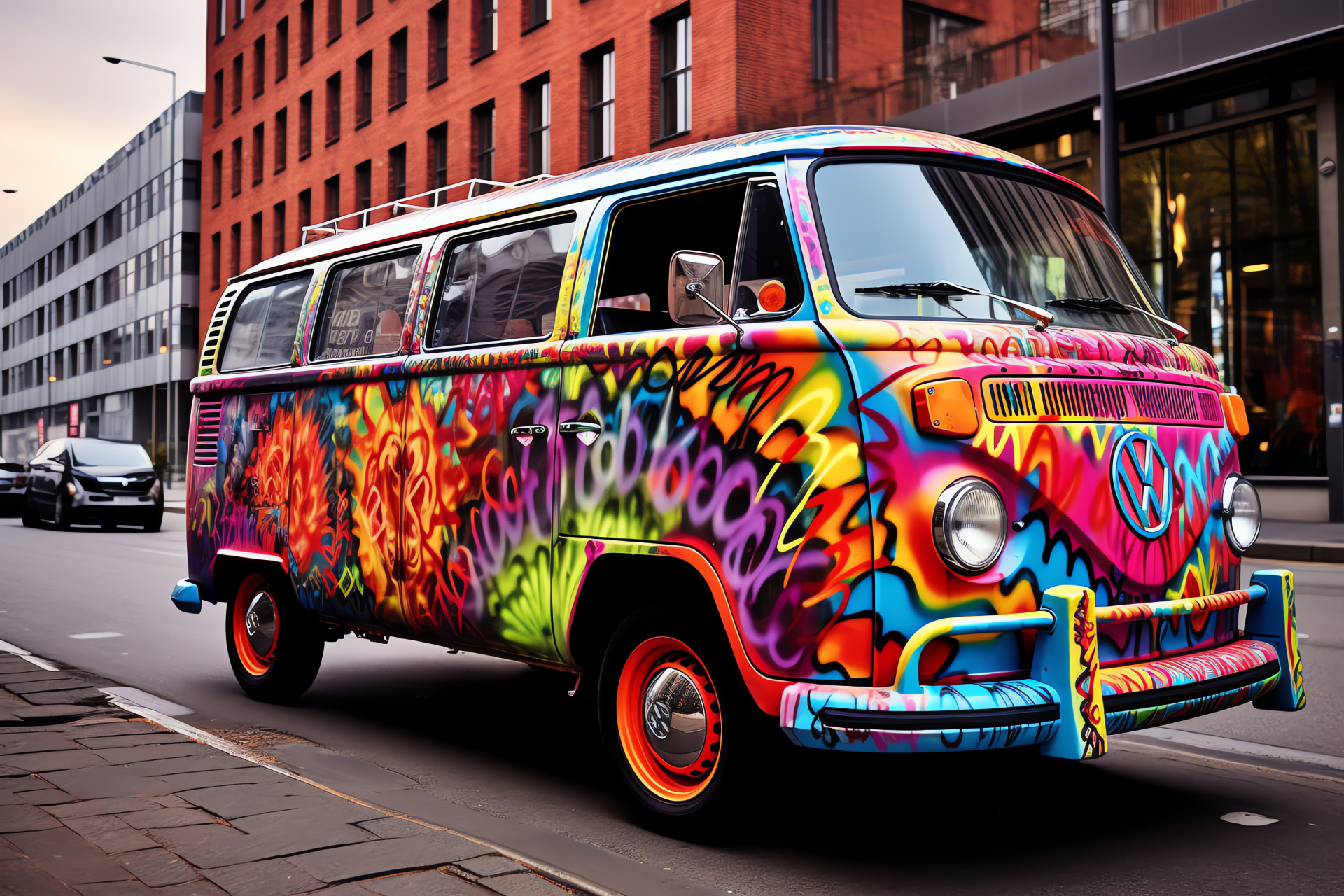 VW Bus artwork, Berlin streets, urban murals, artistic vehicle, German cultural hub, HD Desktop Wallpaper