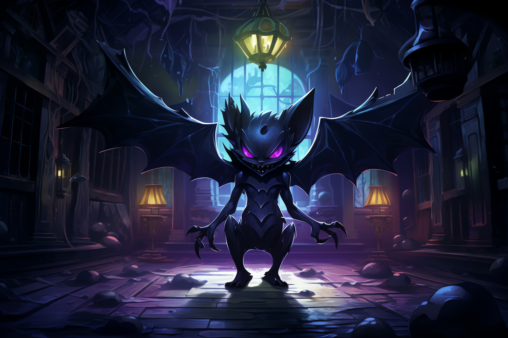 Enhanced Pokemon Banette, Abandoned dwelling art, Gloomy passage, Frayed doll form, Digital game scene, HD Desktop Wallpaper