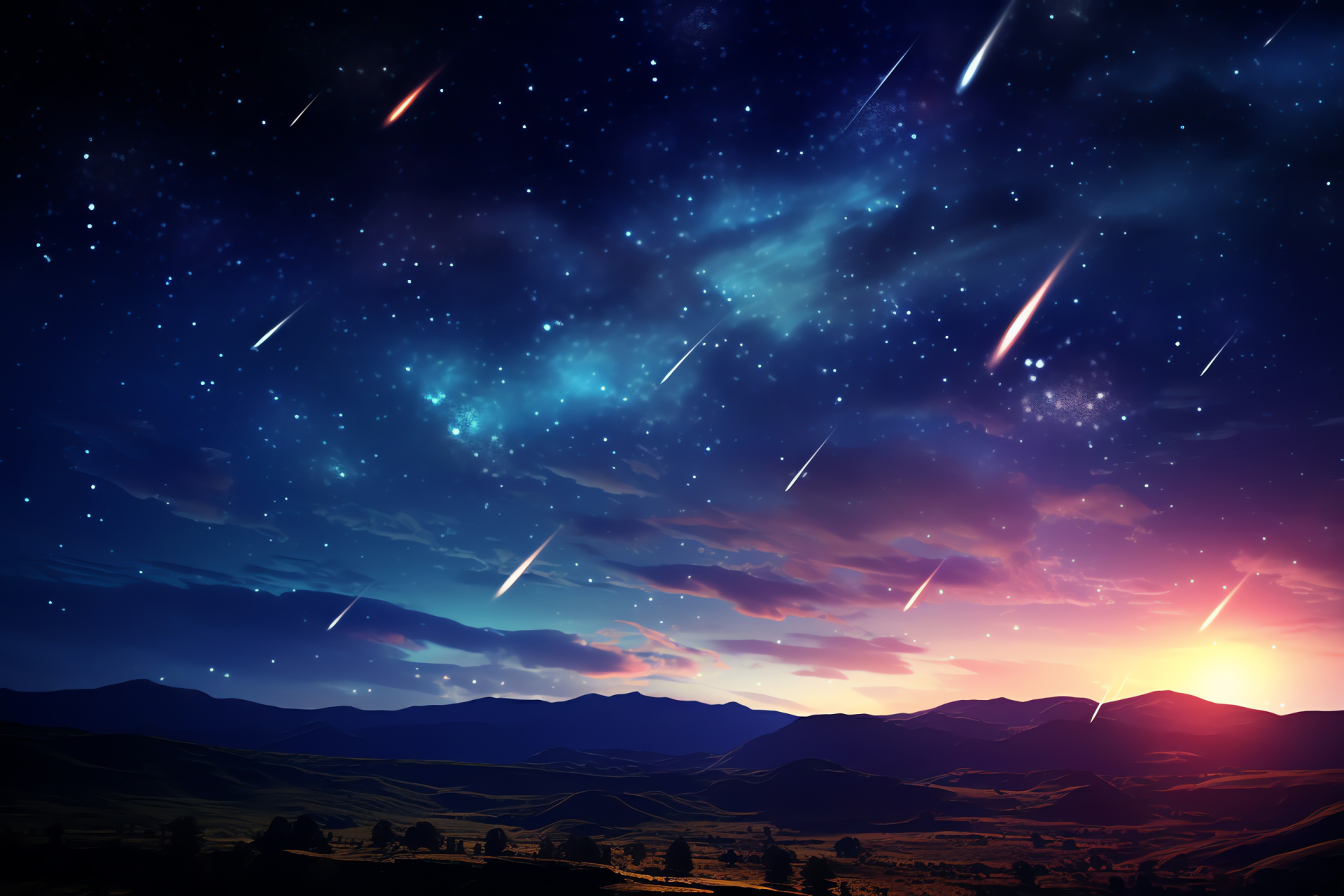 Cosmic Meteor Phenomenon, Space Celestial Event, Color Lights Shimmer, Galactic Shooting Stars, Sky Event, HD Desktop Image