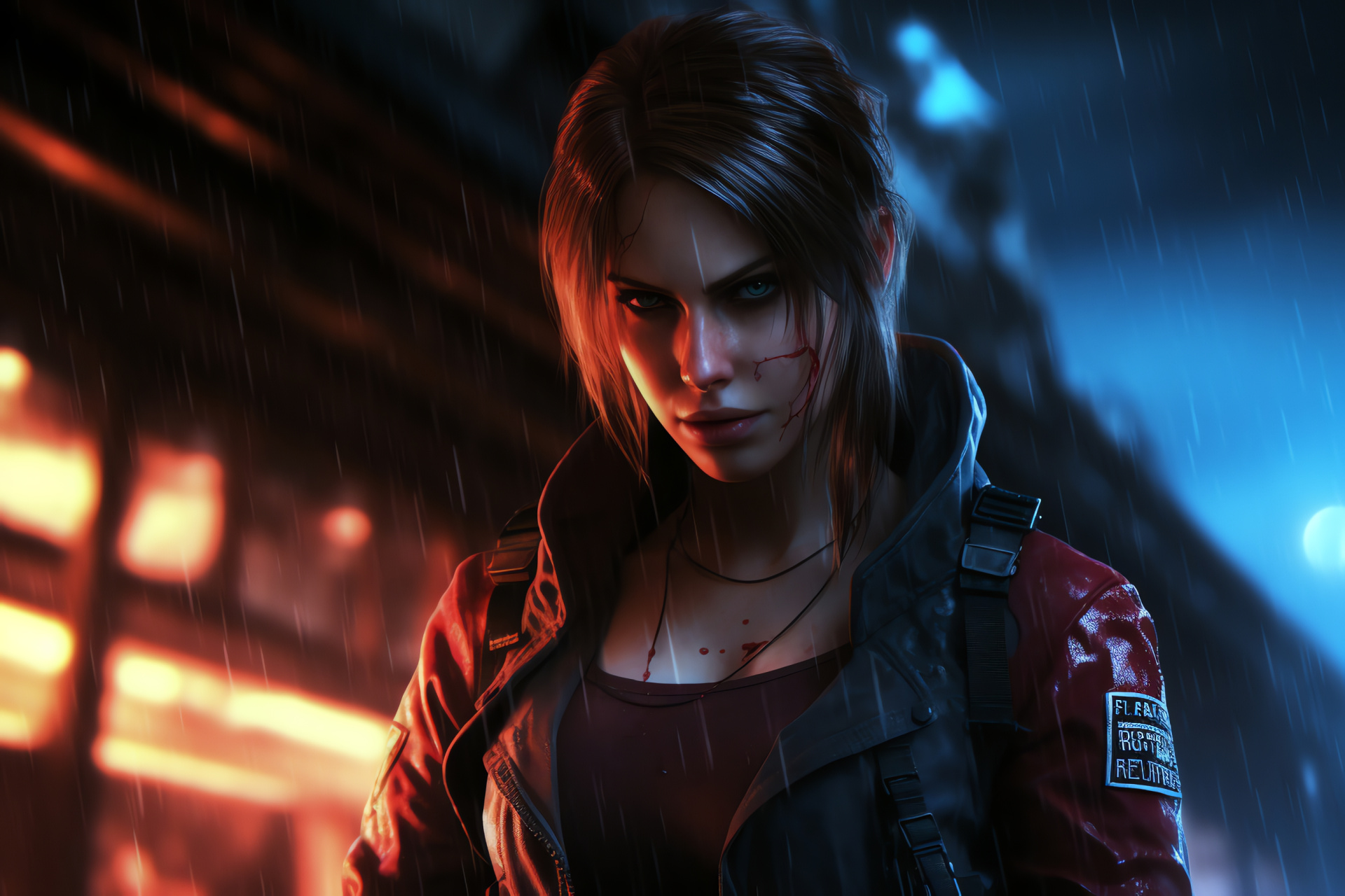 Claire Redfield, Adventure under rainfall, Survival tactics, Urban crisis, Gaming scene, HD Desktop Wallpaper