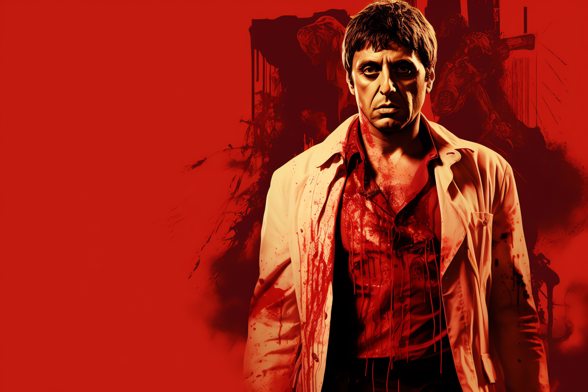 Tony Montana mural, Criminal mastermind profile, Intense crime drama, Sociopath charisma, Cult movie depiction, HD Desktop Image