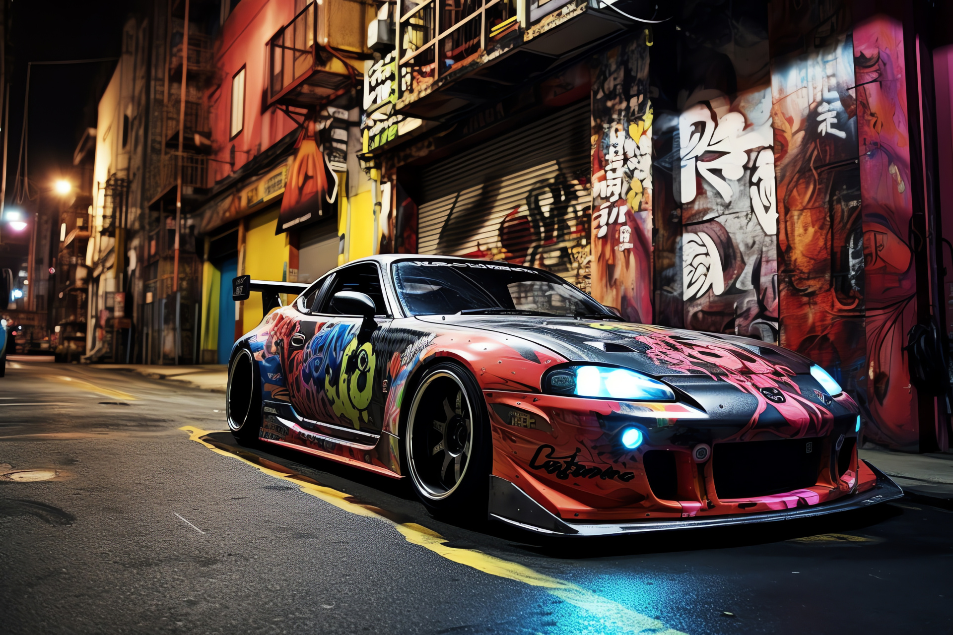 Drift culture icon, Tokyo nightlife vibes, Automotive artistry, Japanese tuning scene, Urban canvas exploration, HD Desktop Wallpaper