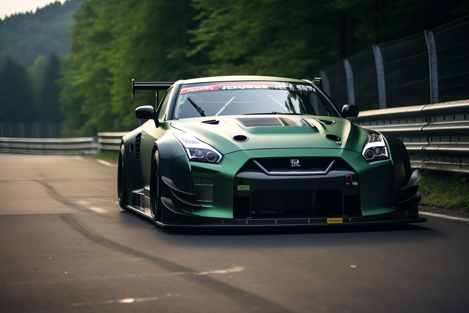 Nissan GTR Liberty Walk at Nordschleife, Legendary racing circuit, Advanced aerodynamics, 'Green Hell' nickname, Motorsport trial, HD Desktop Wallpaper