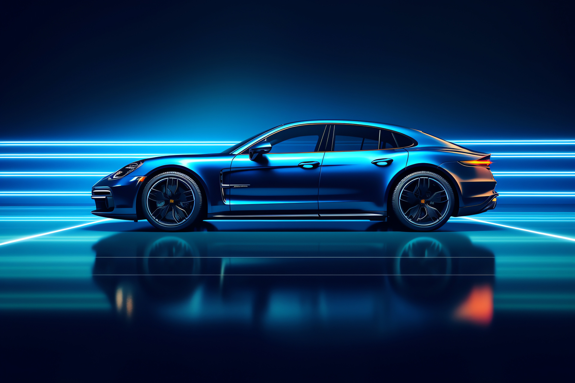 Porsche Panamera 4S, German engineering, Luxury sedan, Blue finish, Lighting effects, Automobile display, HD Desktop Image
