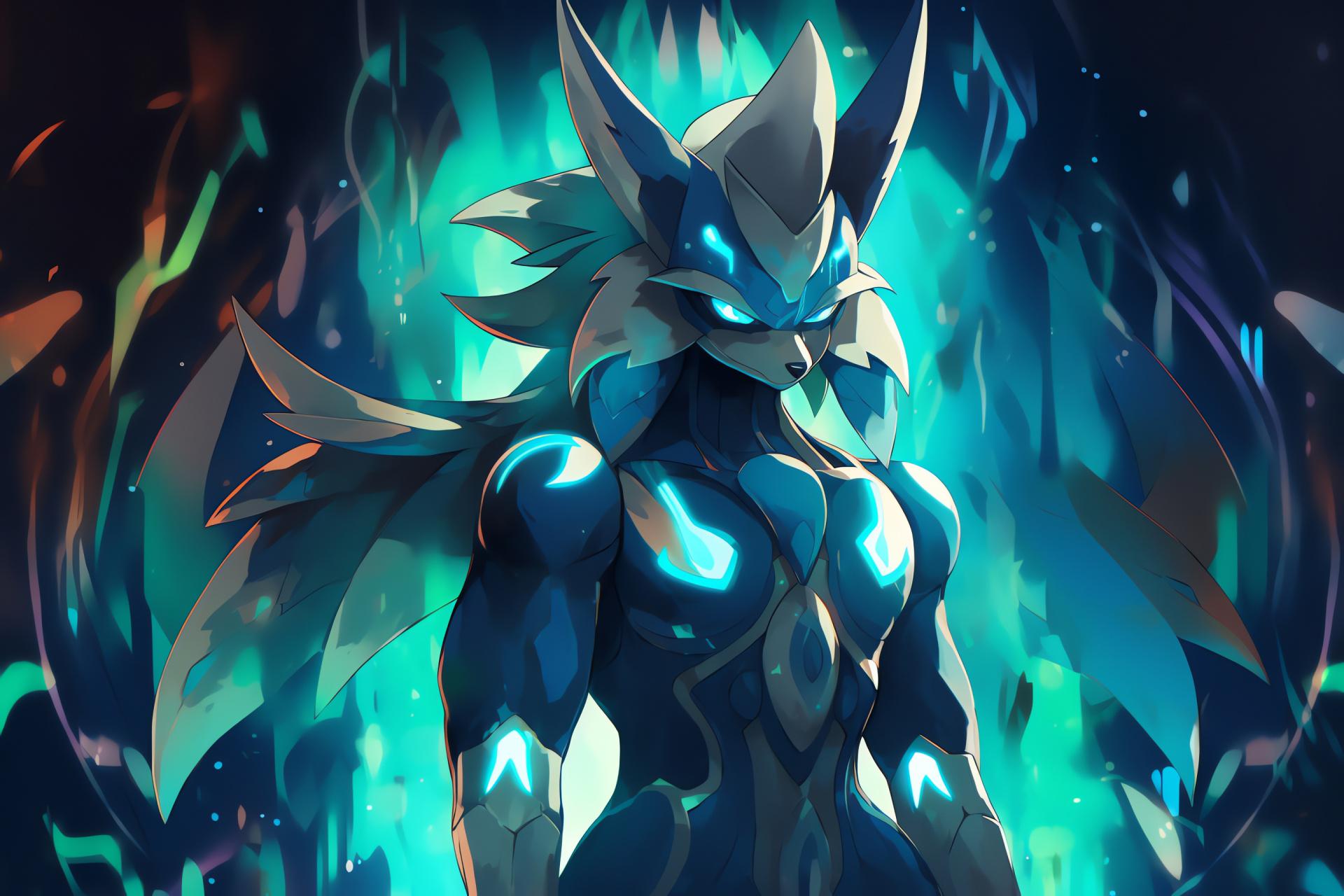 Lucario image, Combat and metal characteristics, Luminous gaze, Radiant crystal display, HD Desktop Wallpaper