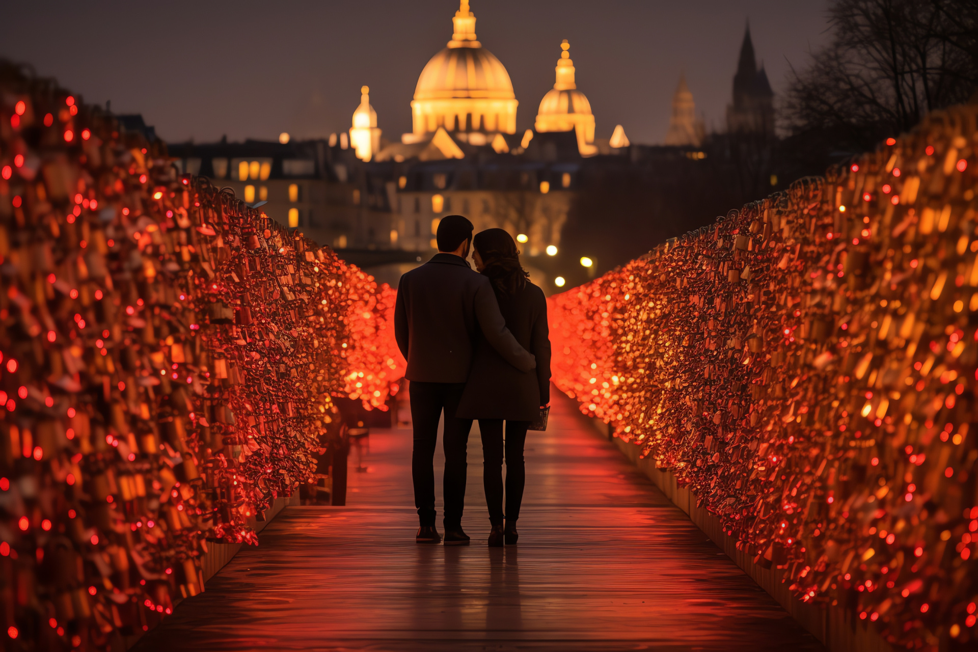 Romantic Paris, Love celebration, Pont des Arts bridge, Love padlocks tradition, Couple's destination, HD Desktop Wallpaper