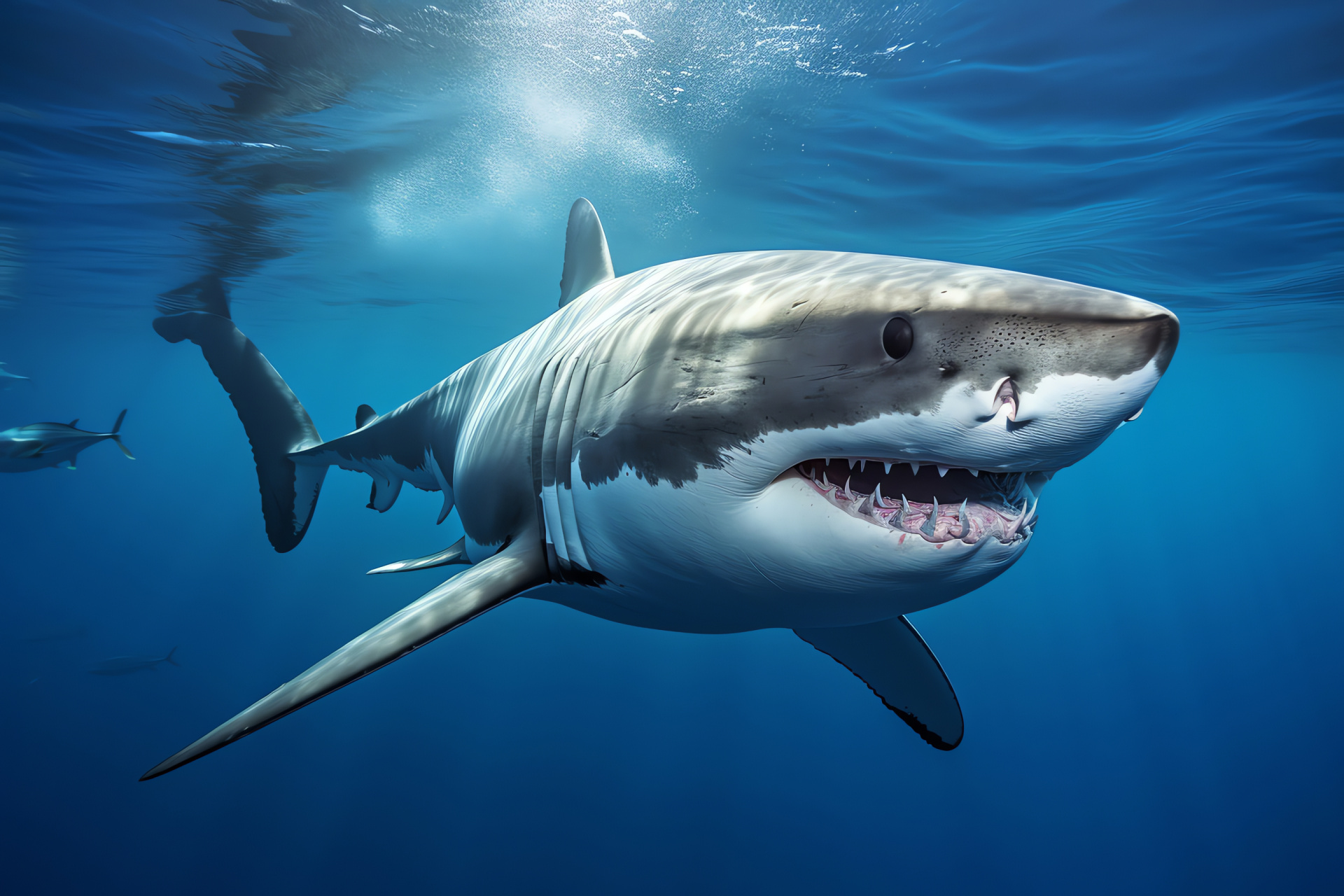 Great White Shark fish, Apex ocean predator, Shark with notoriety, Remarkable marine species, Iconic ocean creature, HD Desktop Image
